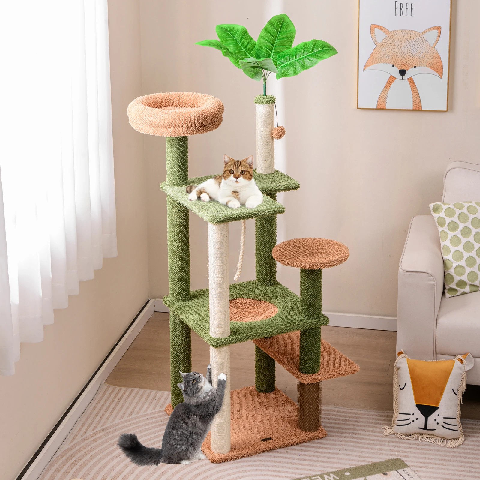 3 Costway 1.5M Indoor Cat Tree Cat Tower w/Faux Plant Decor Kitty Activity Center, 3 of 4