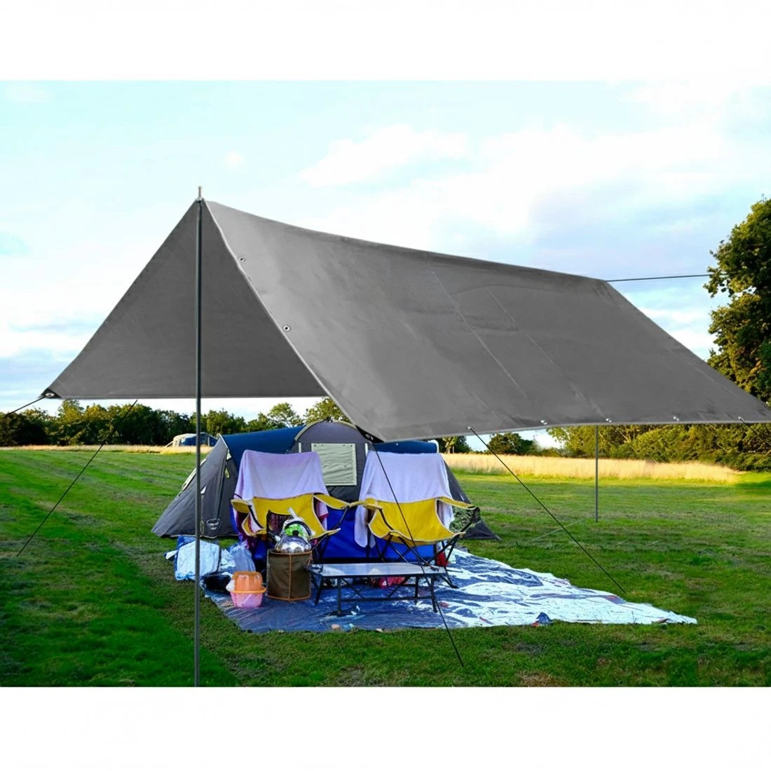 4 Instahut Tarp Tarpaulin 9x12m Canvas Camping Heavy Duty Sun Cover - Silver, 4 of 7