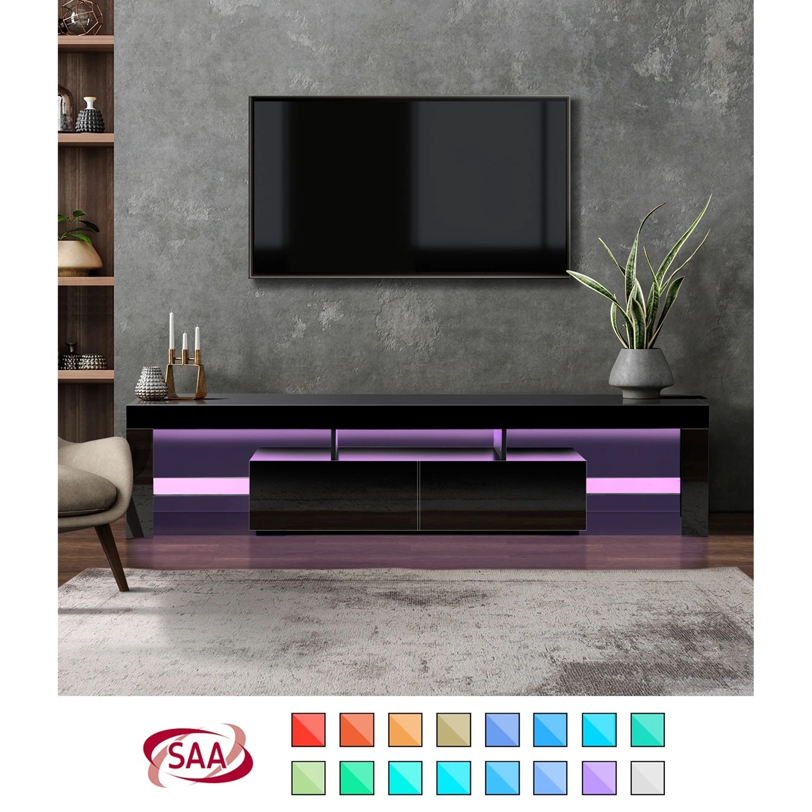 3 Oikiture Entertainment Unit Tv Cabinet Led Rgb Gloss 180cm
 - Black, 3 of 10