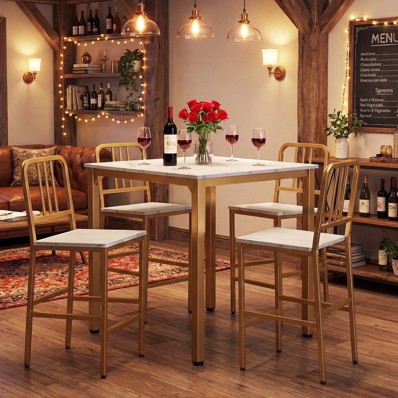 2 Costway 5PCS Counter Height Dining Table Set Dining Table Set Kitchen Bar Table & Chairs Set - White, 2 of 4