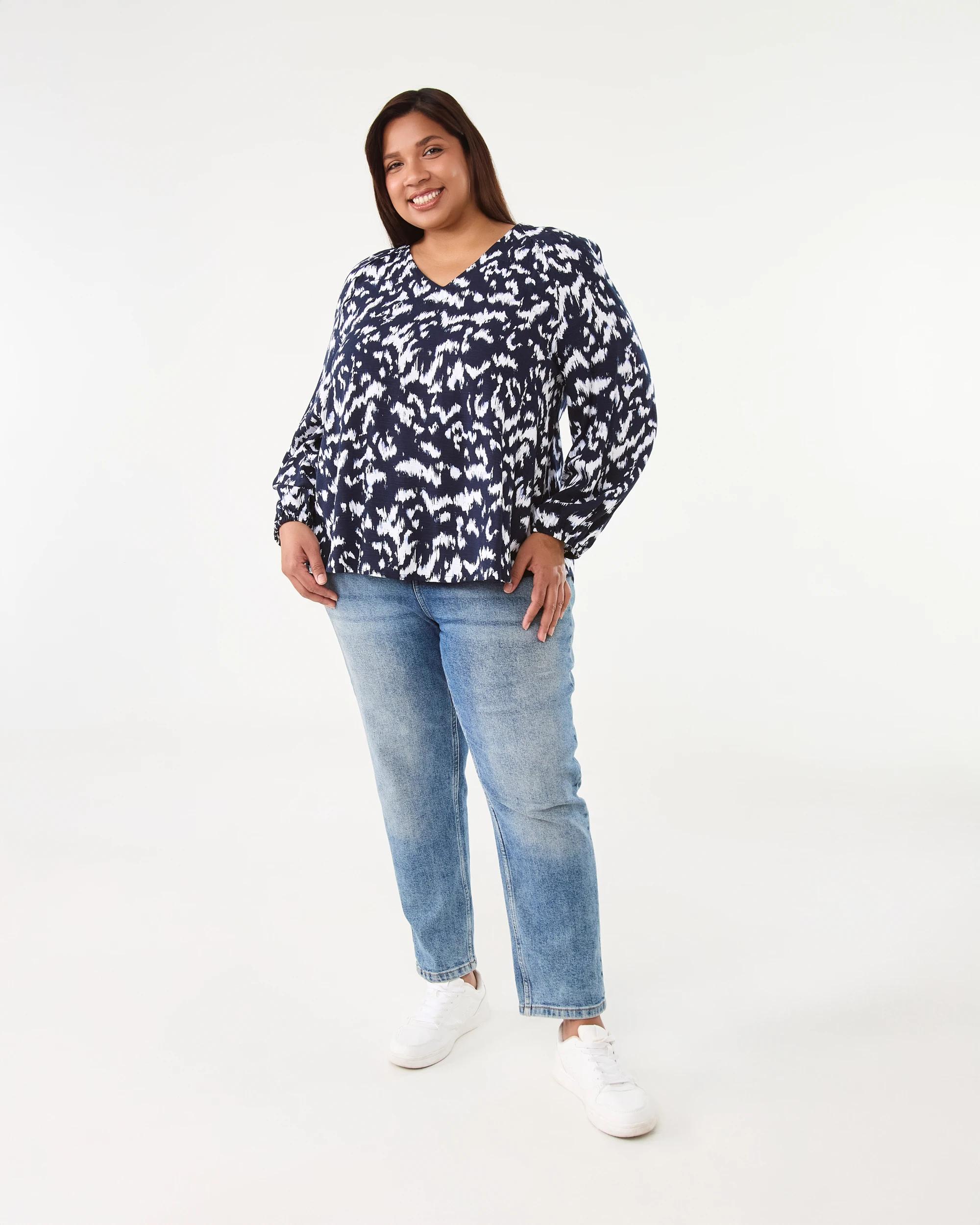 7 Curve Long Sleeve Gathered Blouse Abst Non, 7 of 7