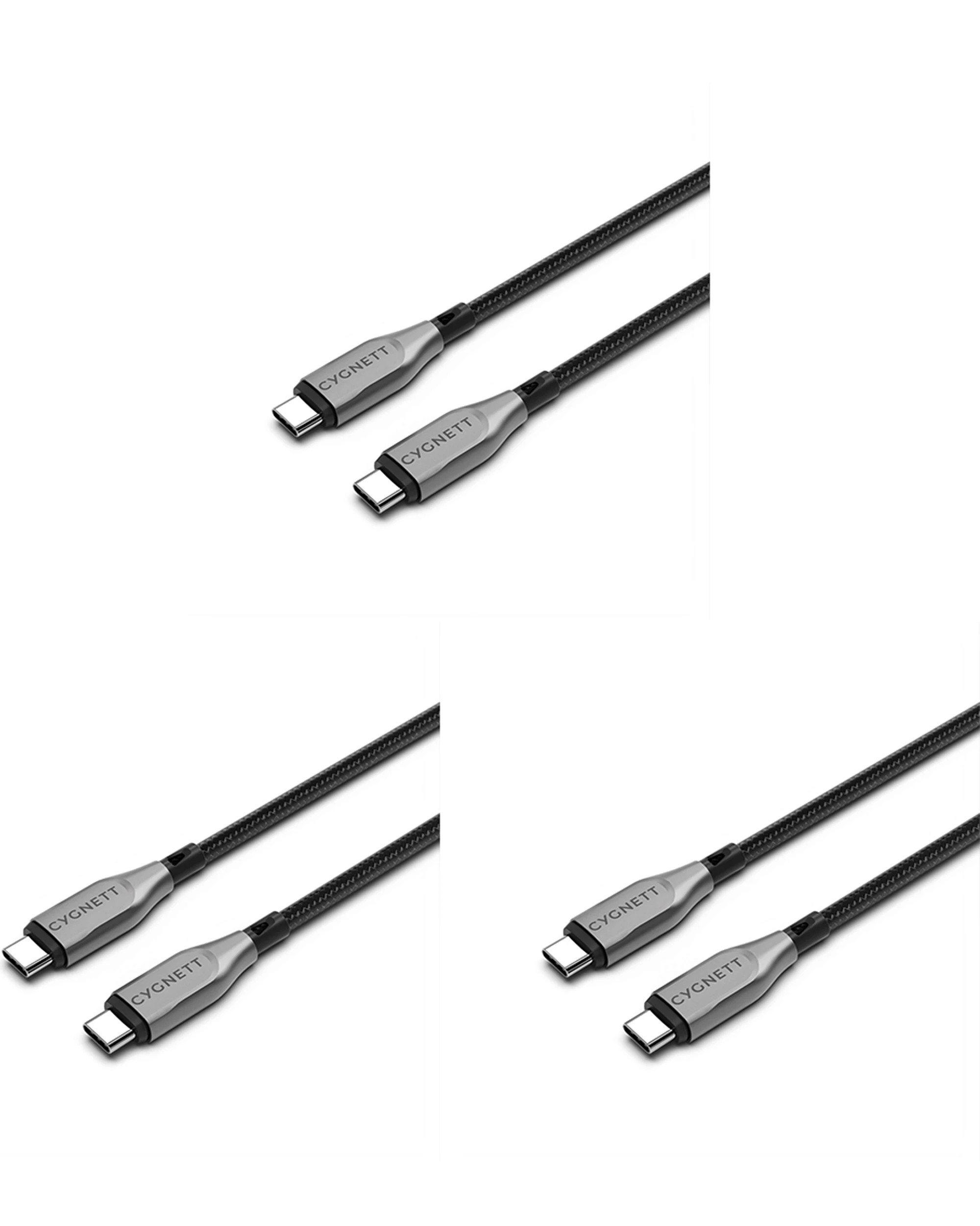 1 Cygnett 3PK Armoured USB-C to USB-C Charger & Data Sync Cable 50cm - Black, 1 of 7