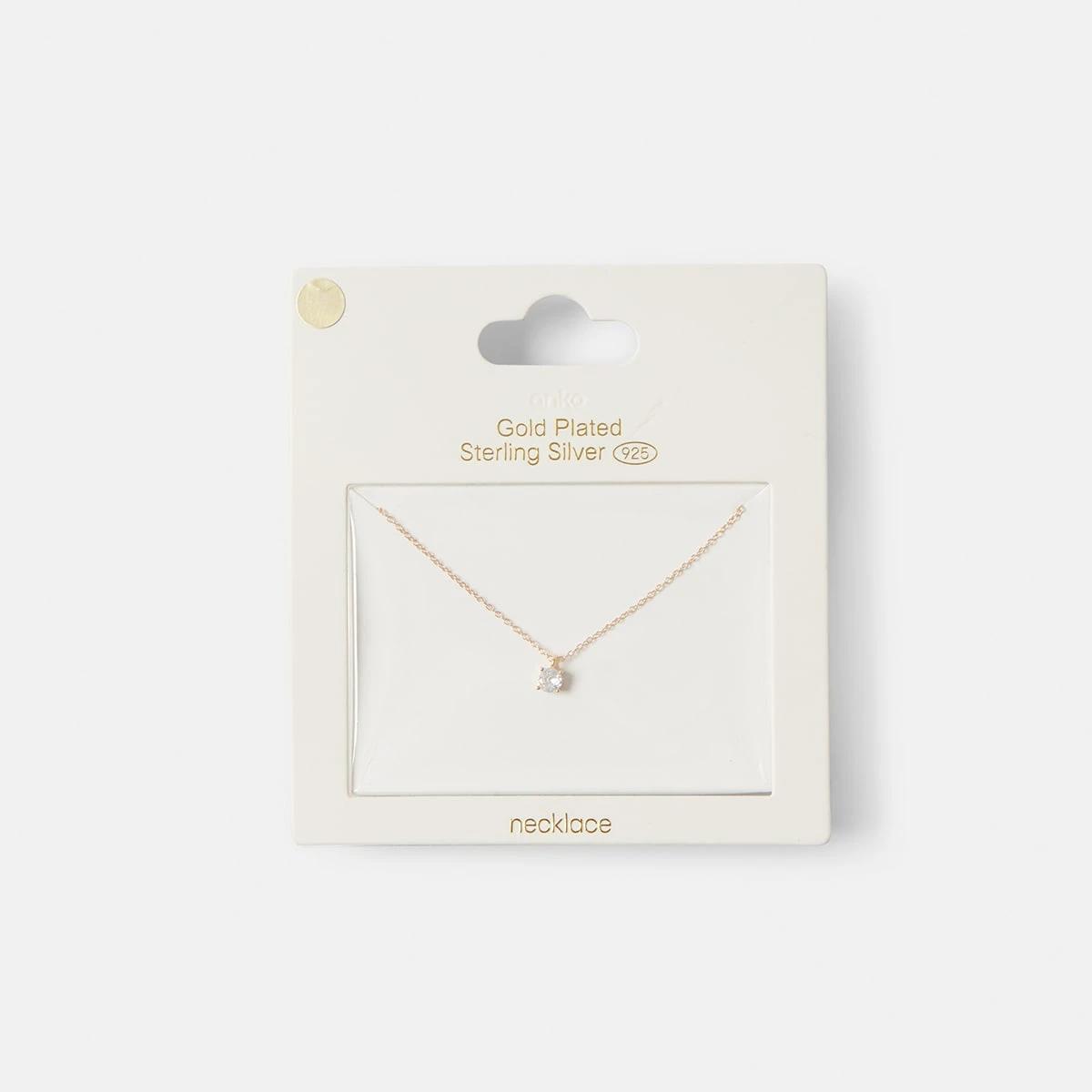 4 Cubic Zirconia Pendant Necklace - Silver Tone Gold, 4 of 4