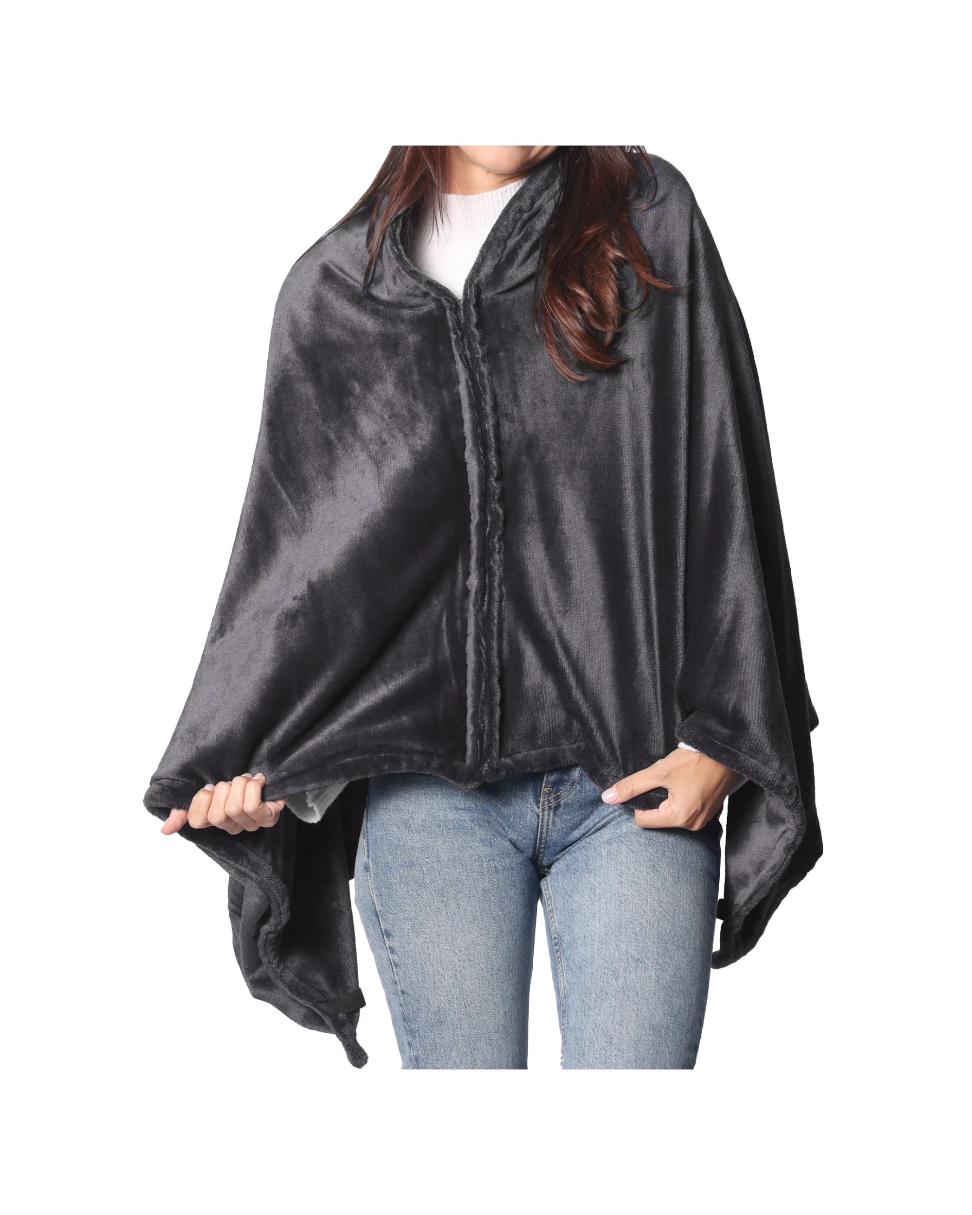 1 Sash and Bloom WinterWarm Heated Shawl Charcoal Portable 2-in-1 Super-Soft Heated Blanket That Zips Into A Shawl, 1 of 7