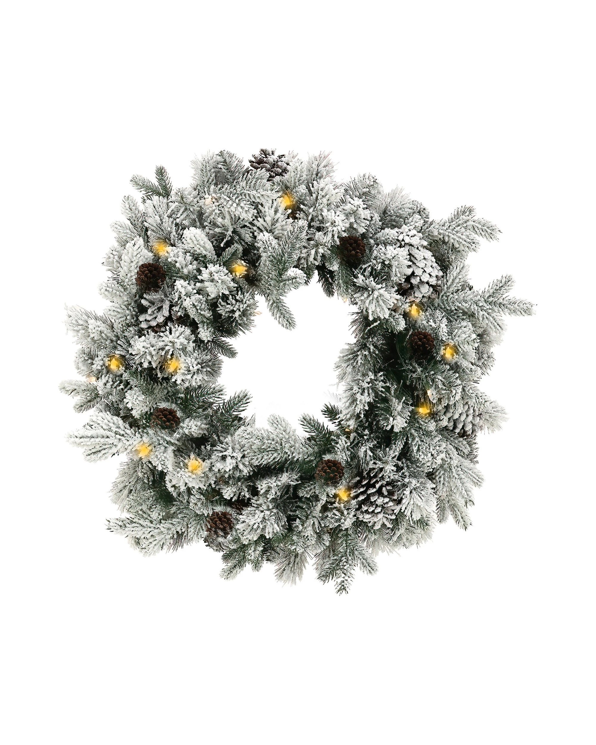 1 Christabelle 61cm Snowy Christmas Wreath with LED Lights Dorchester Pine Cones Front Door Decoration Ornament, 1 of 6