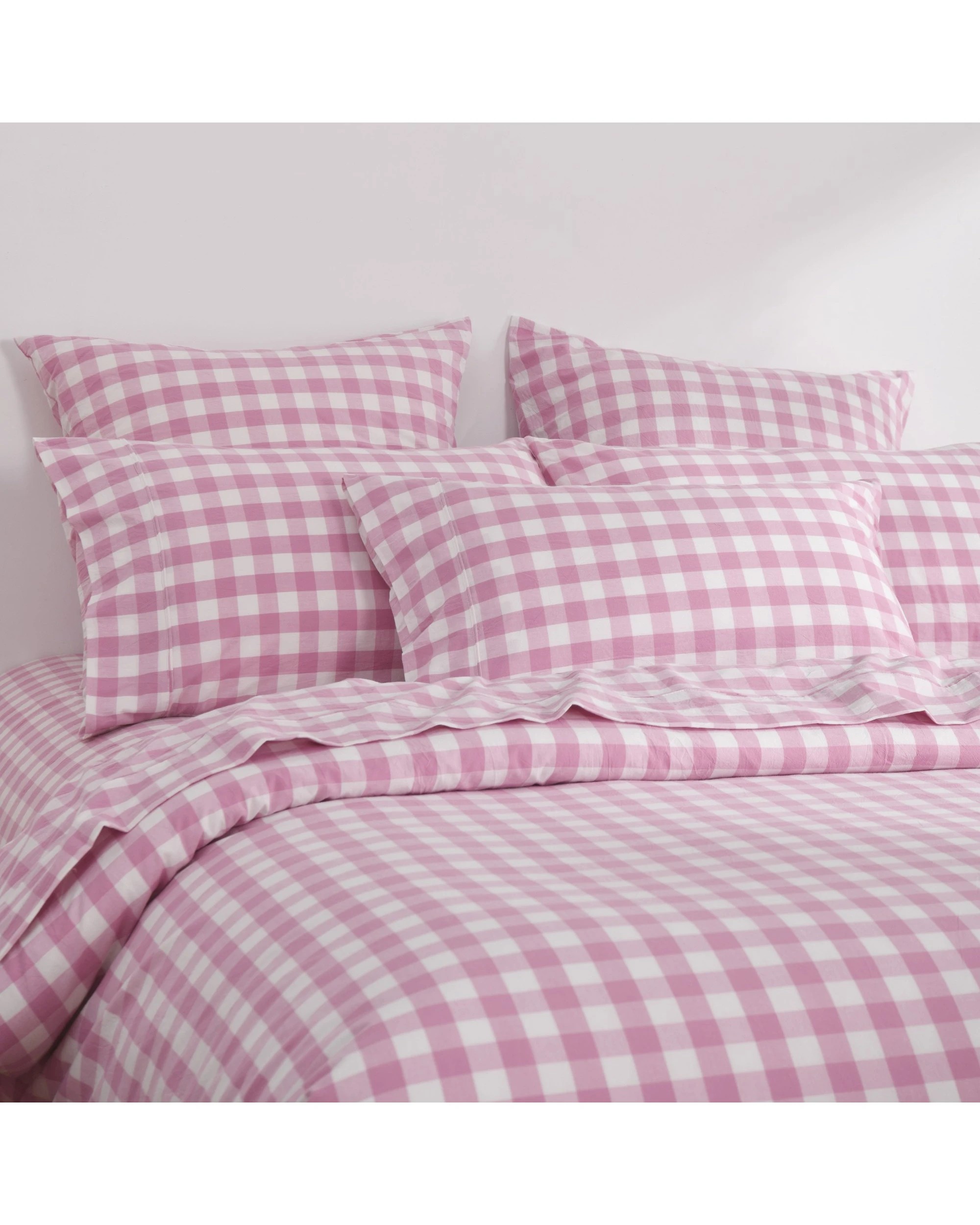 2 Dreamaker Lola Yarn Dyed Washed Cotton Gingham Quilt Cover Set - Double Bed - Pearl Pink, 2 of 6