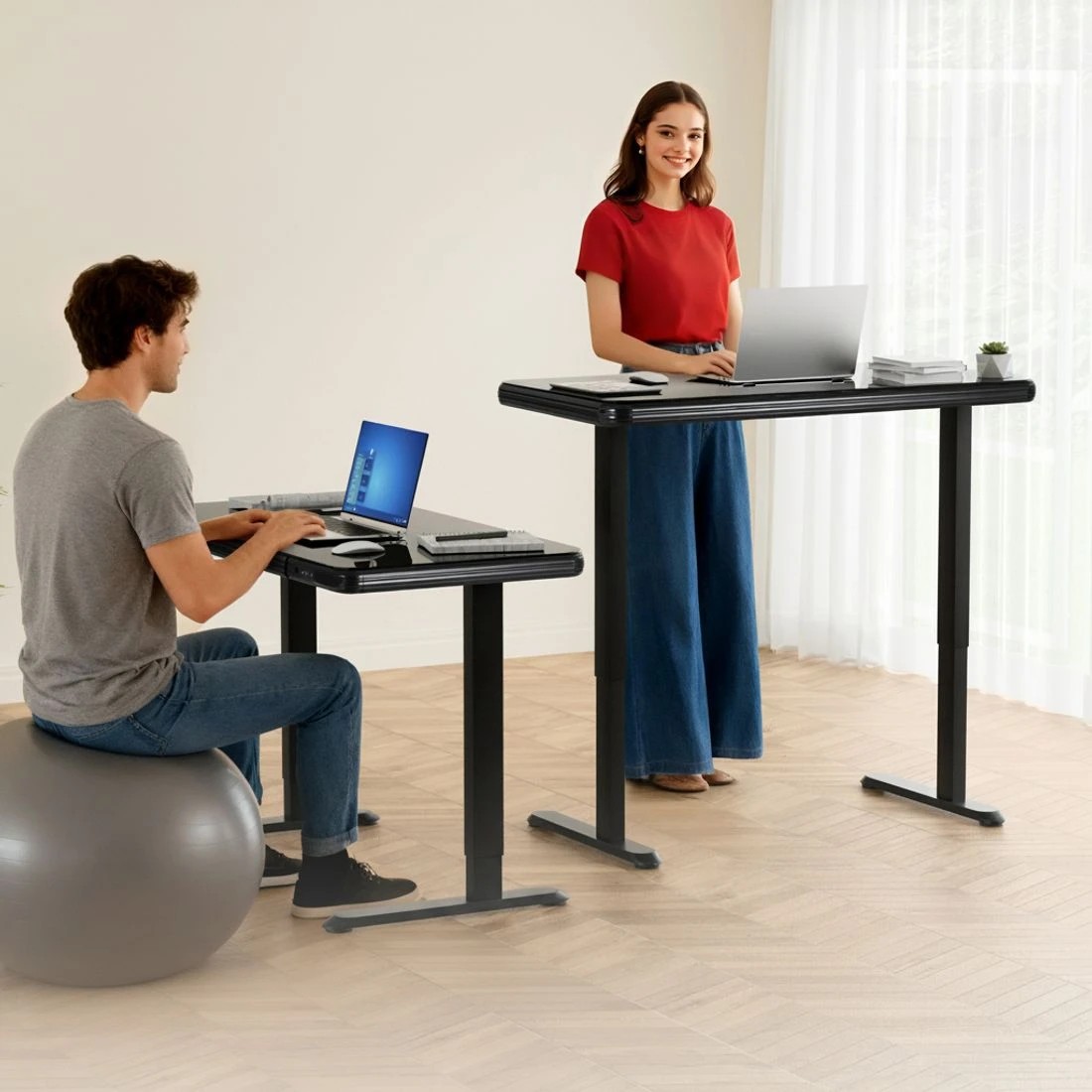 7 Artiss Electric Standing Desk Motorised Glass Top  120CM - Black, 7 of 10