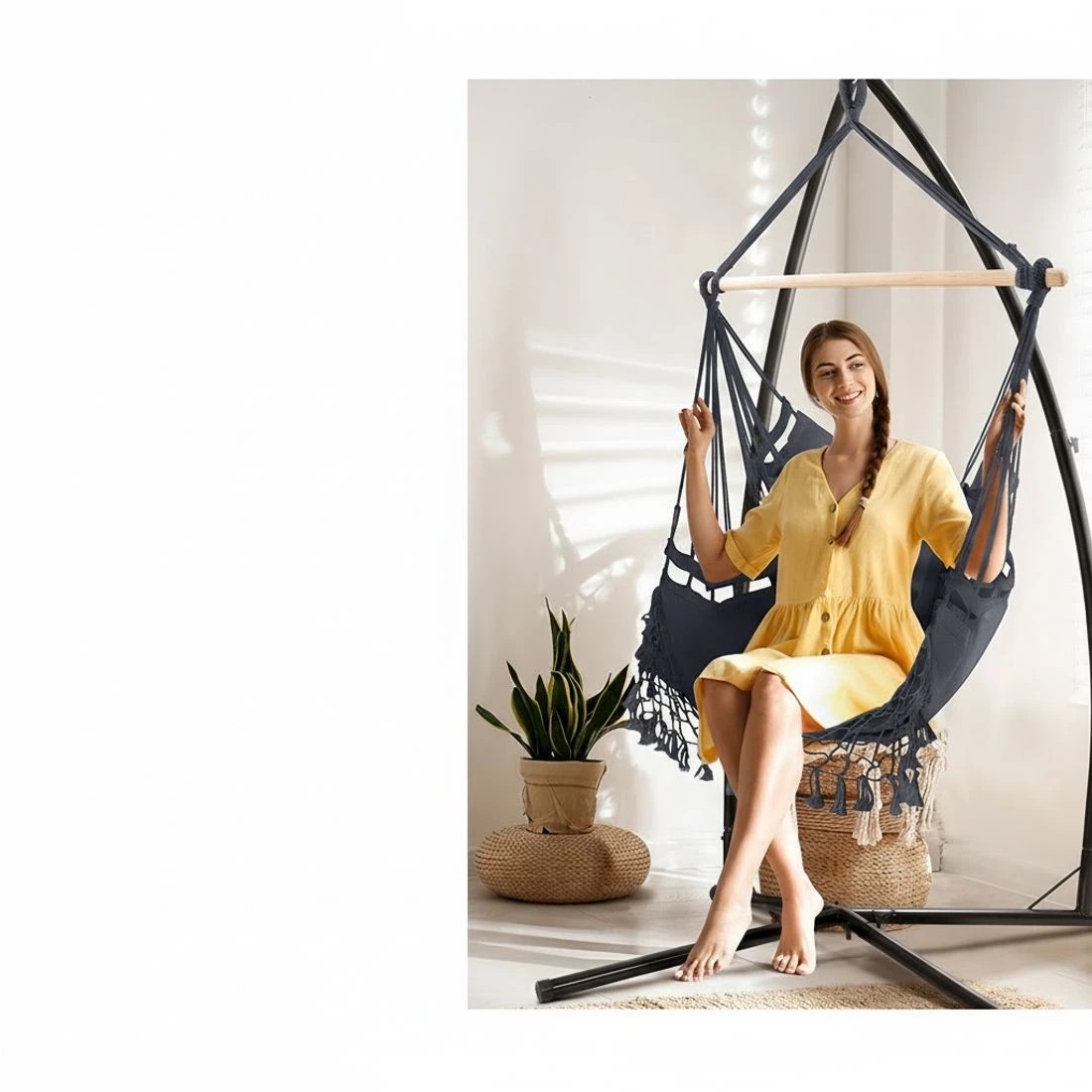 4 Gardeon Hammock Chair with Steel Stand Hanging Outdoor Tassel - Multi, 4 of 6