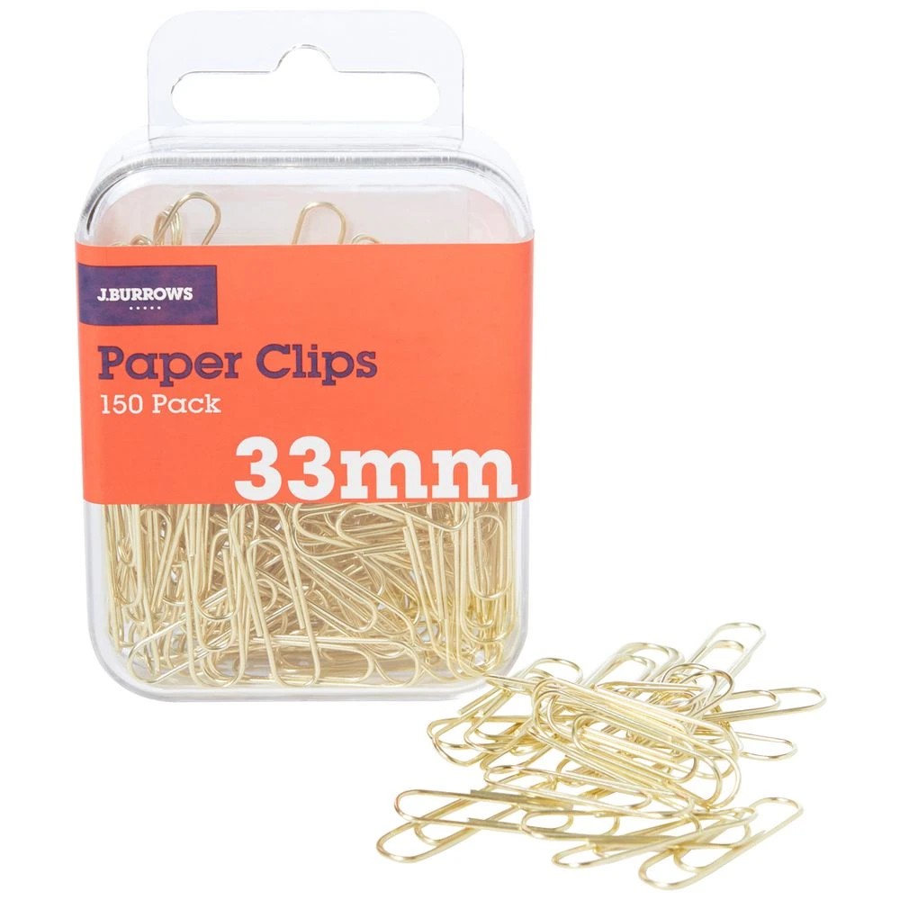 1 J.Burrows 33mm Paper Clips Gold 150 Pack, 1 of 3