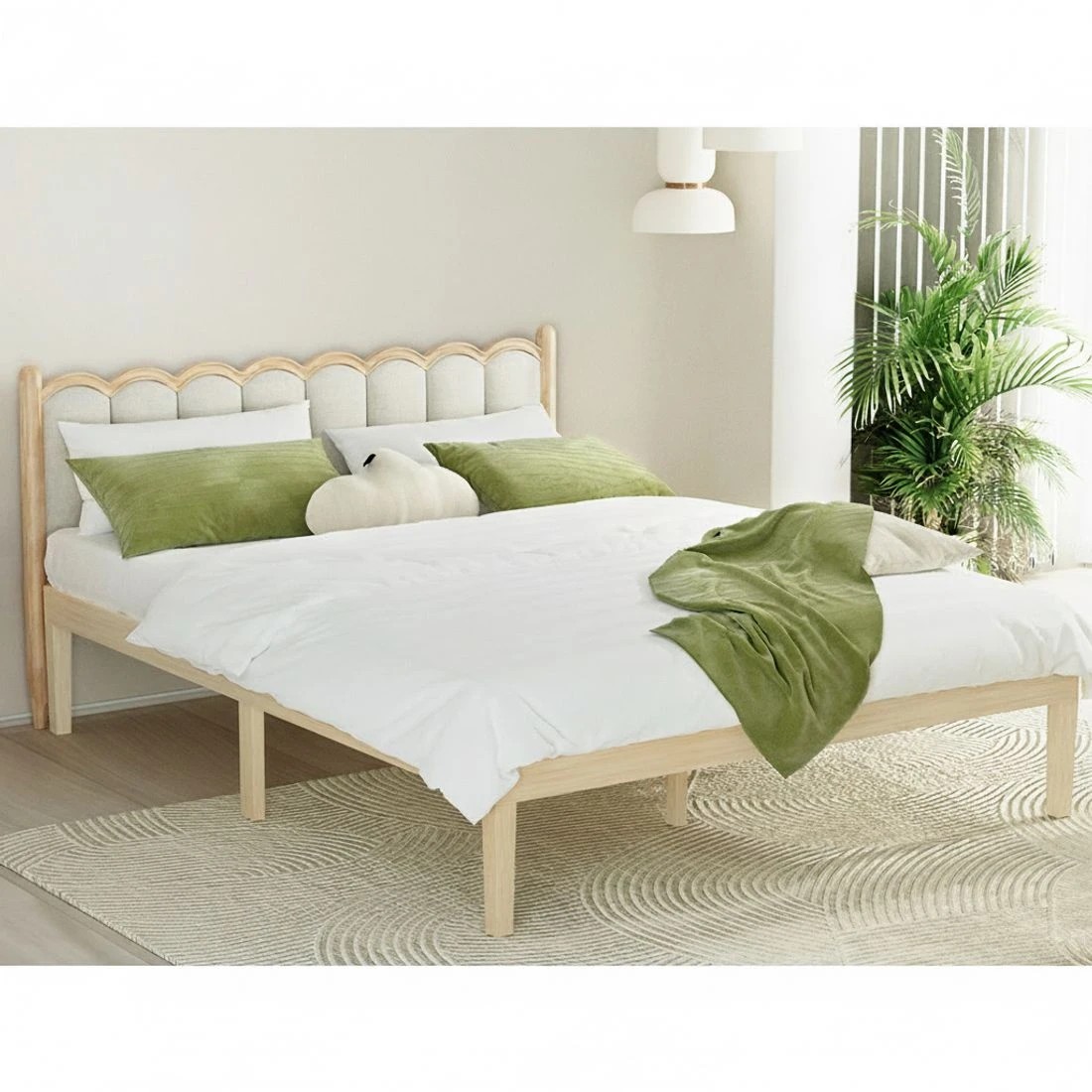 4 Artiss Bed Frame Double Size Wooden Bed Base BRUNO - Natural, 4 of 7