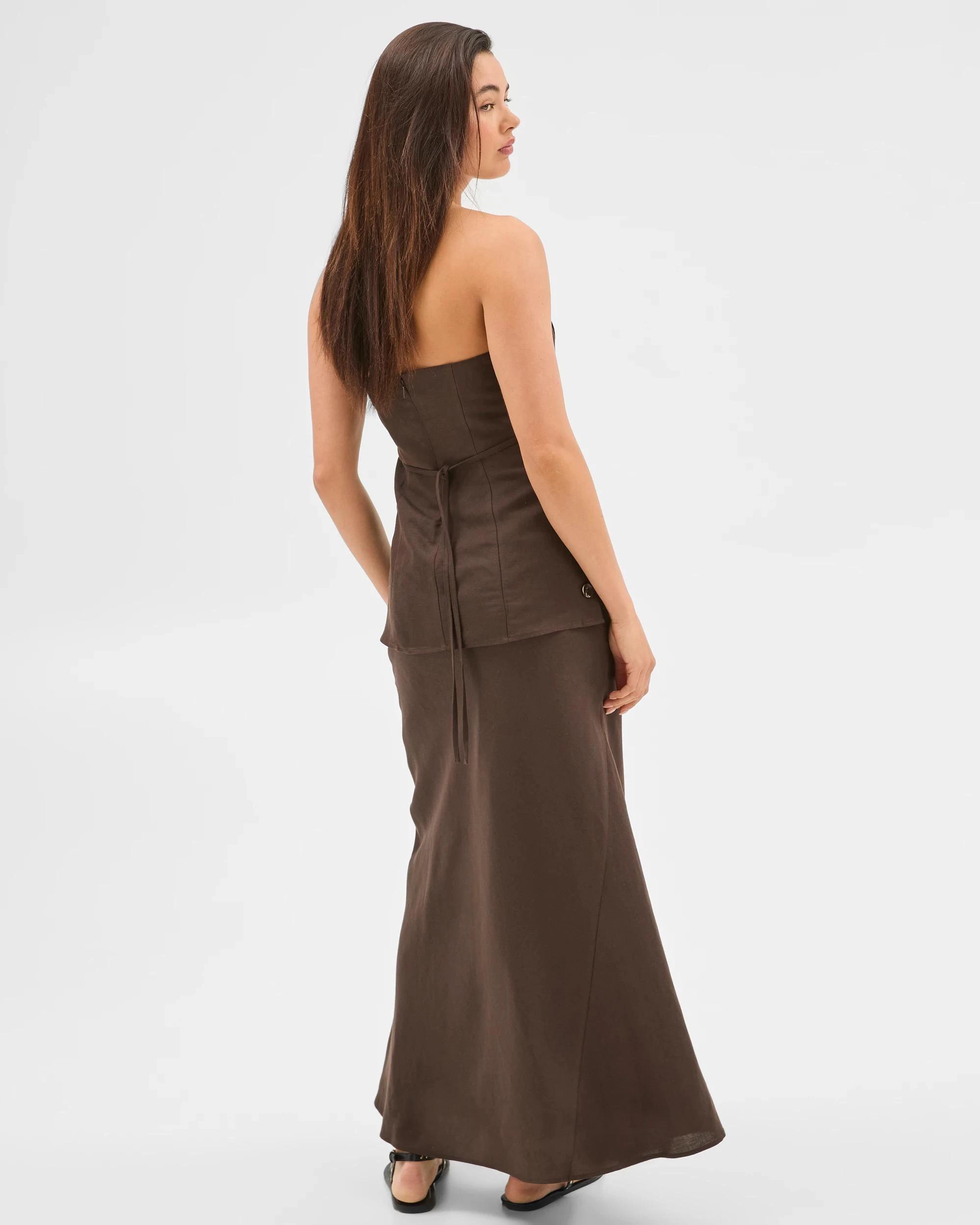 4 European Linen Blend Maxi Skirt - Lily Loves DEEP BROWN, 4 of 6