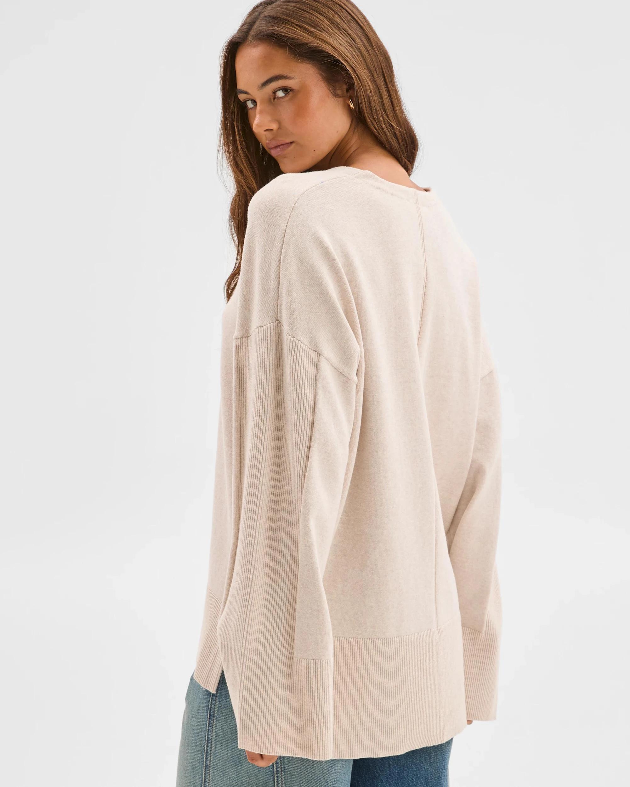 6 Lily Loves Australian Cotton Blend Longline Knit Top OATMARLE, 6 of 6