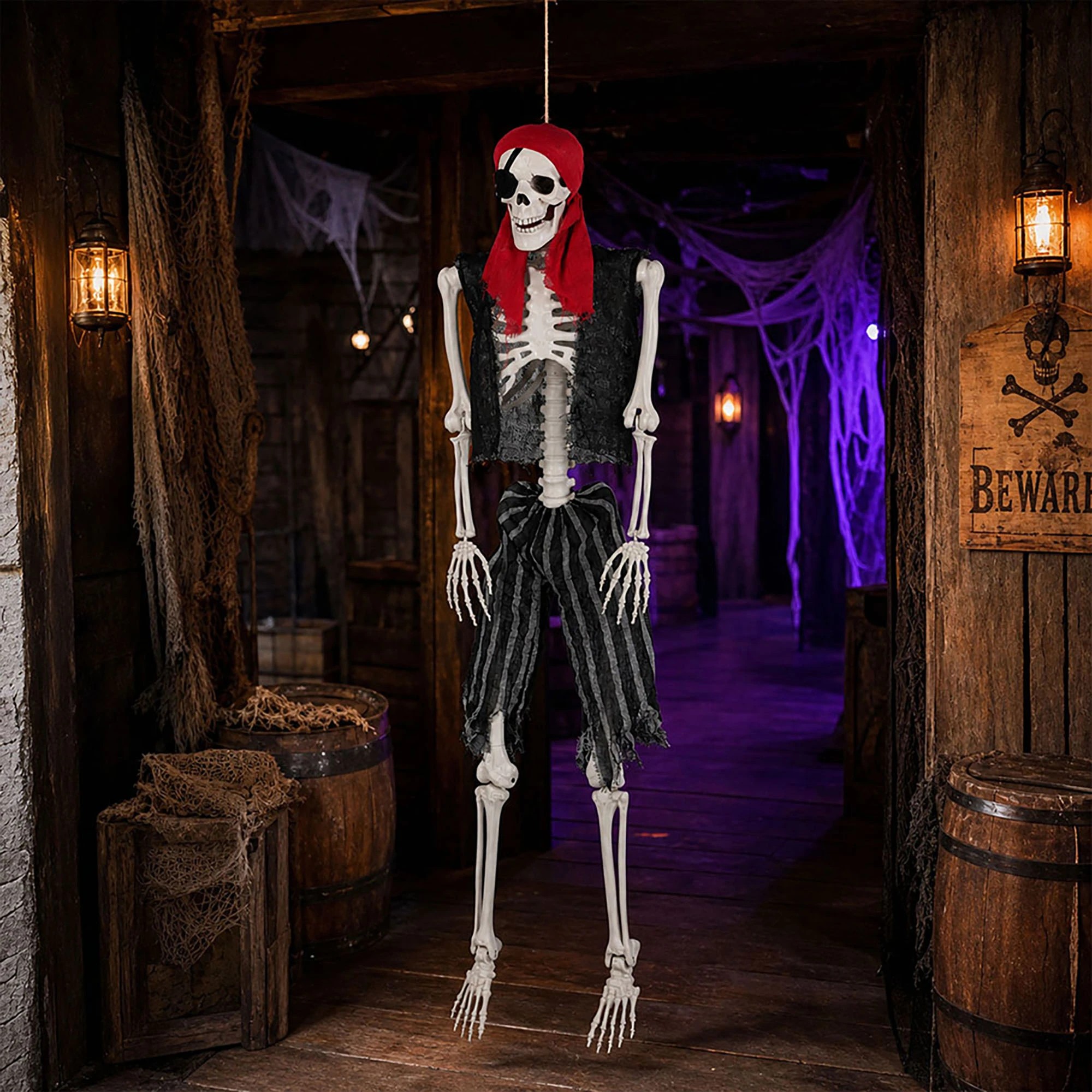 8 Yezi Halloween Skeleton 166cm Life Size Pirate Decor Poseable PE White, 8 of 8