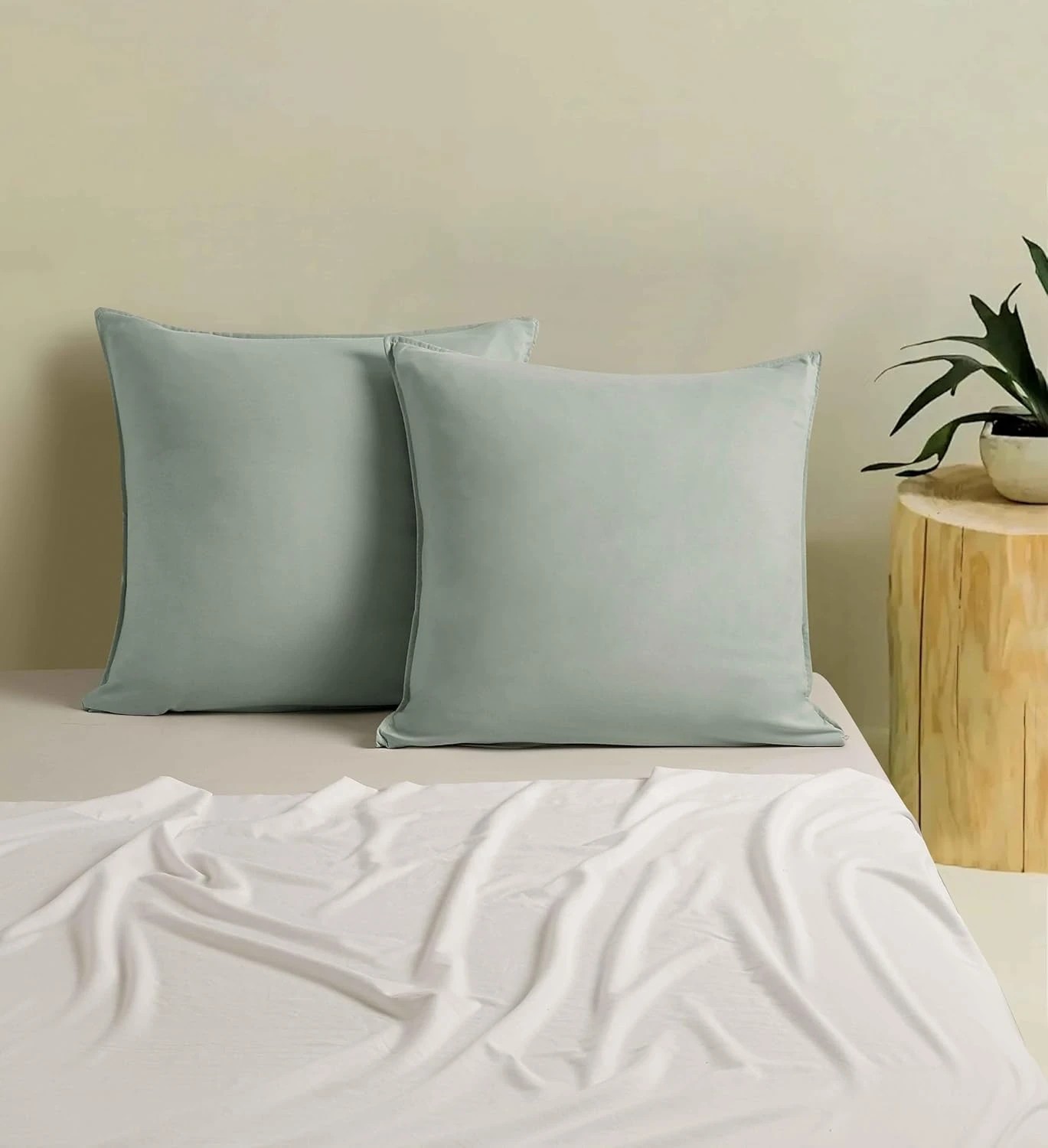 2 CleverPolly 2-Pack Vintage Washed Microfibre European Pillowcases - Sage, 2 of 4