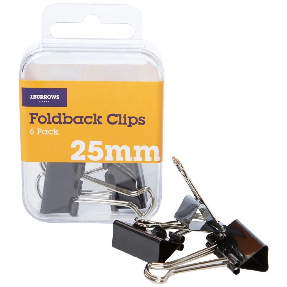 1 J.Burrows 25mm Foldback Clips 6 Pack, 1 of 3