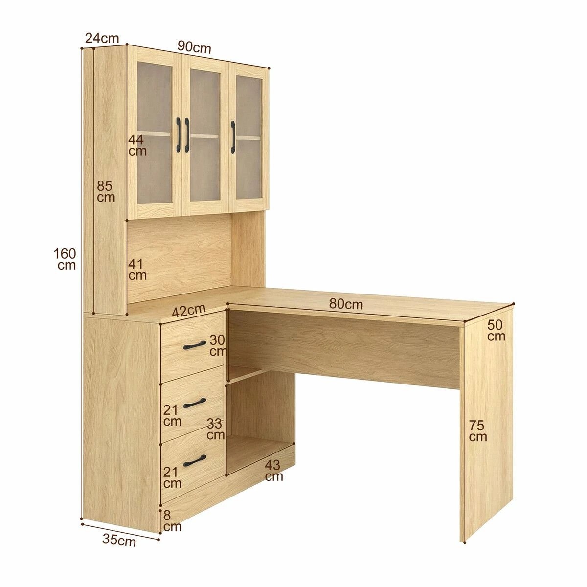 3 AUSWAY 3-in-1 Computer Desk Bookcase Storage Cabinets Home Office Work Study Table with Shelves & Drawers, 3 of 4