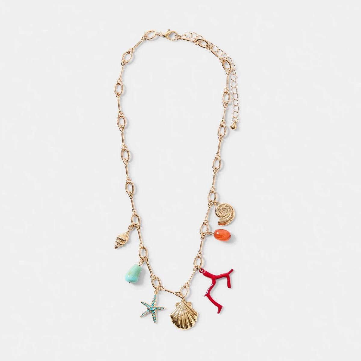 1 Seashell Charms Necklace - Gold Tone GOLD METAL, 1 of 6