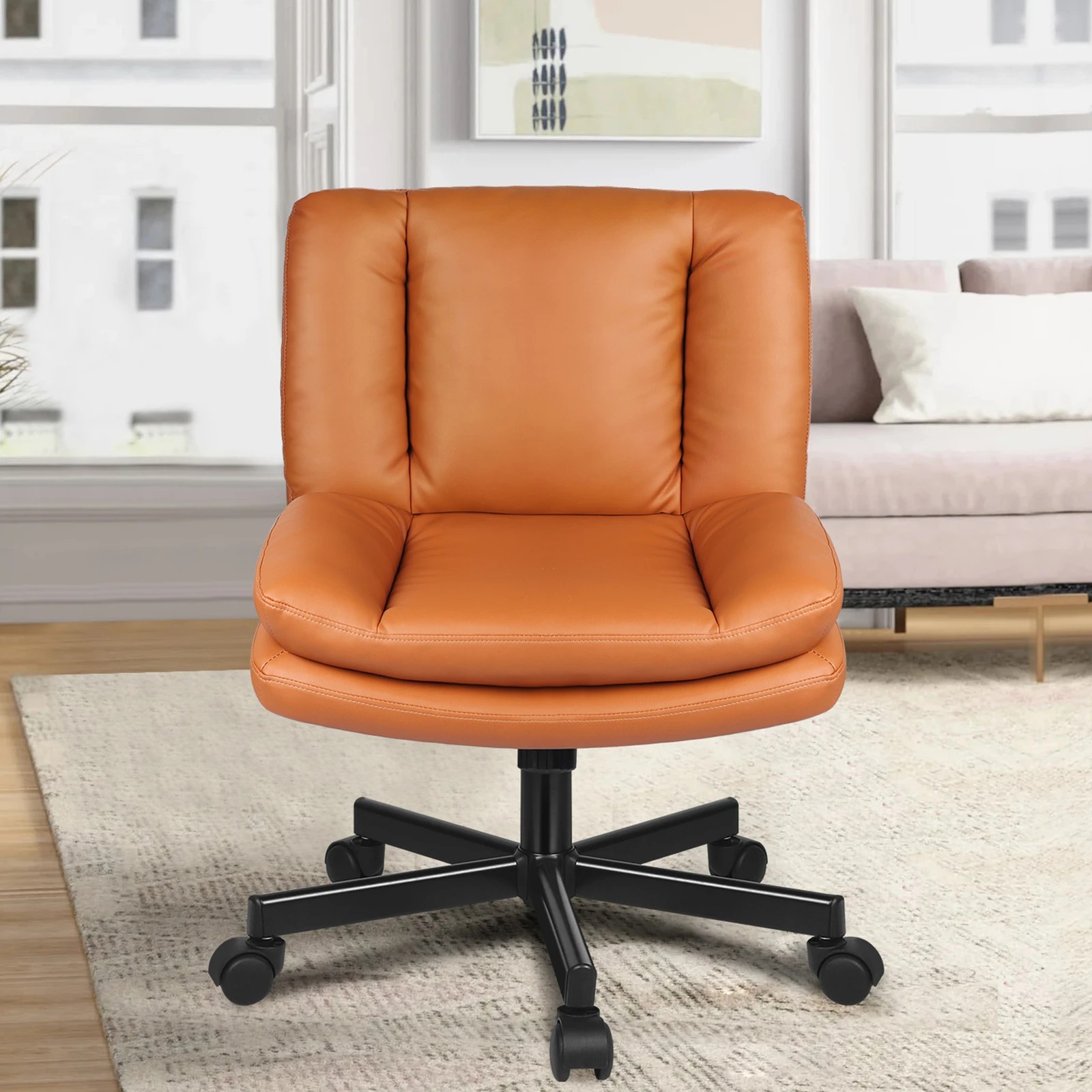 4 Alfordson Armless Office Desk Chair Mid Back Wide Seat w/ Wheels Leather - Brown, 4 of 7