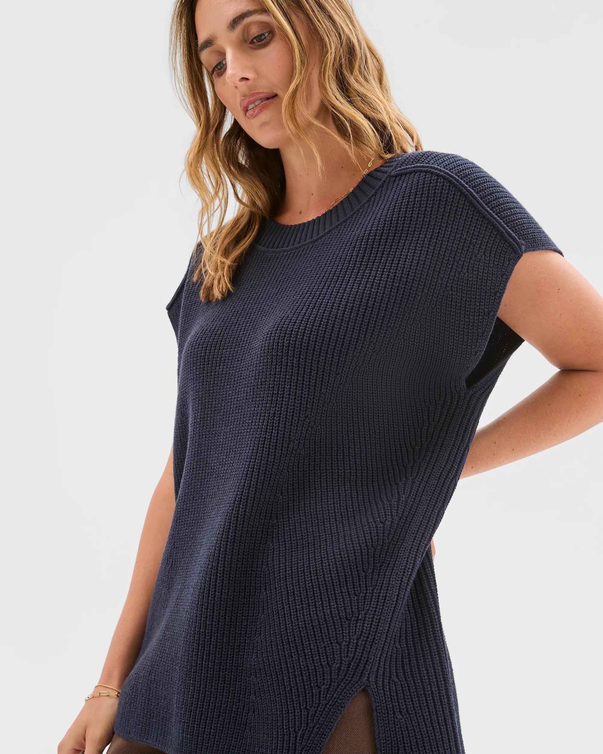 4 Target Woman Australian Cotton Blend Split Hem Vest NIGHT SKY, 4 of 6