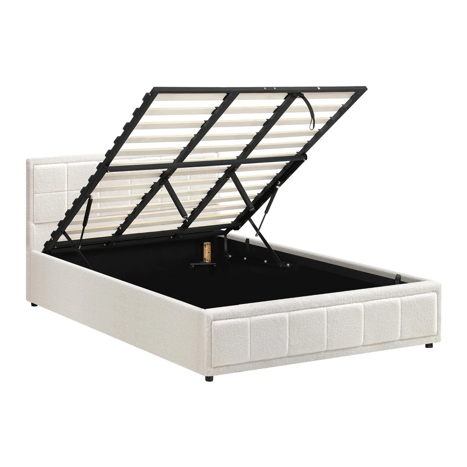 7 Oikiture Bed Frame King Size Gas Lift Storage Bed Platform Boucle White - White, 7 of 9