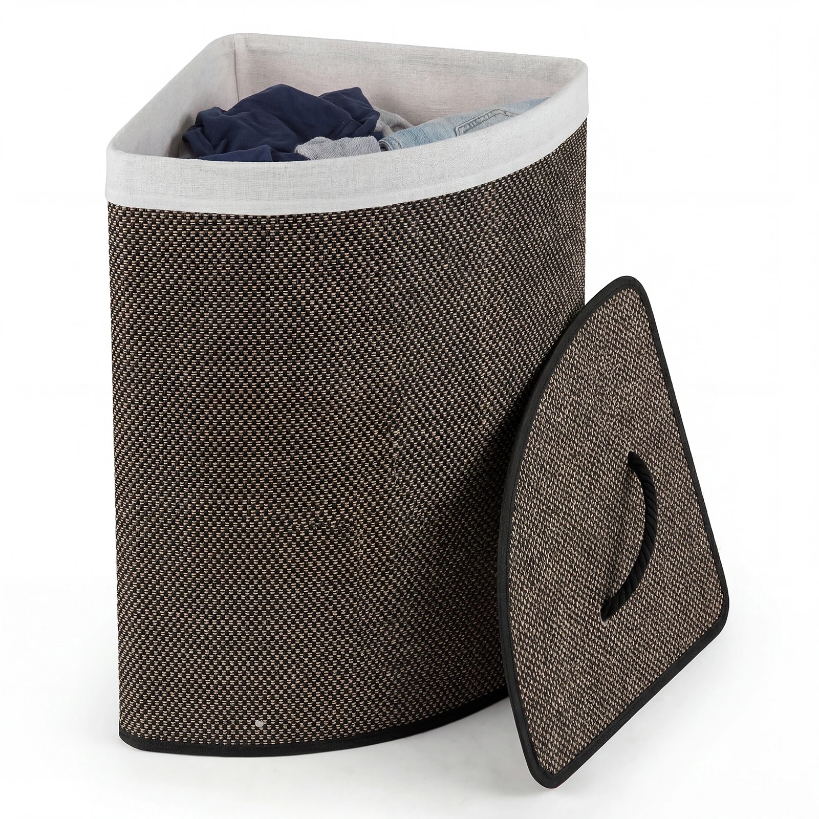 5 Costway 57L Corner Laundry Hamper Bamboo Clothes Hamper w/Removable Liner - Black, 5 of 5