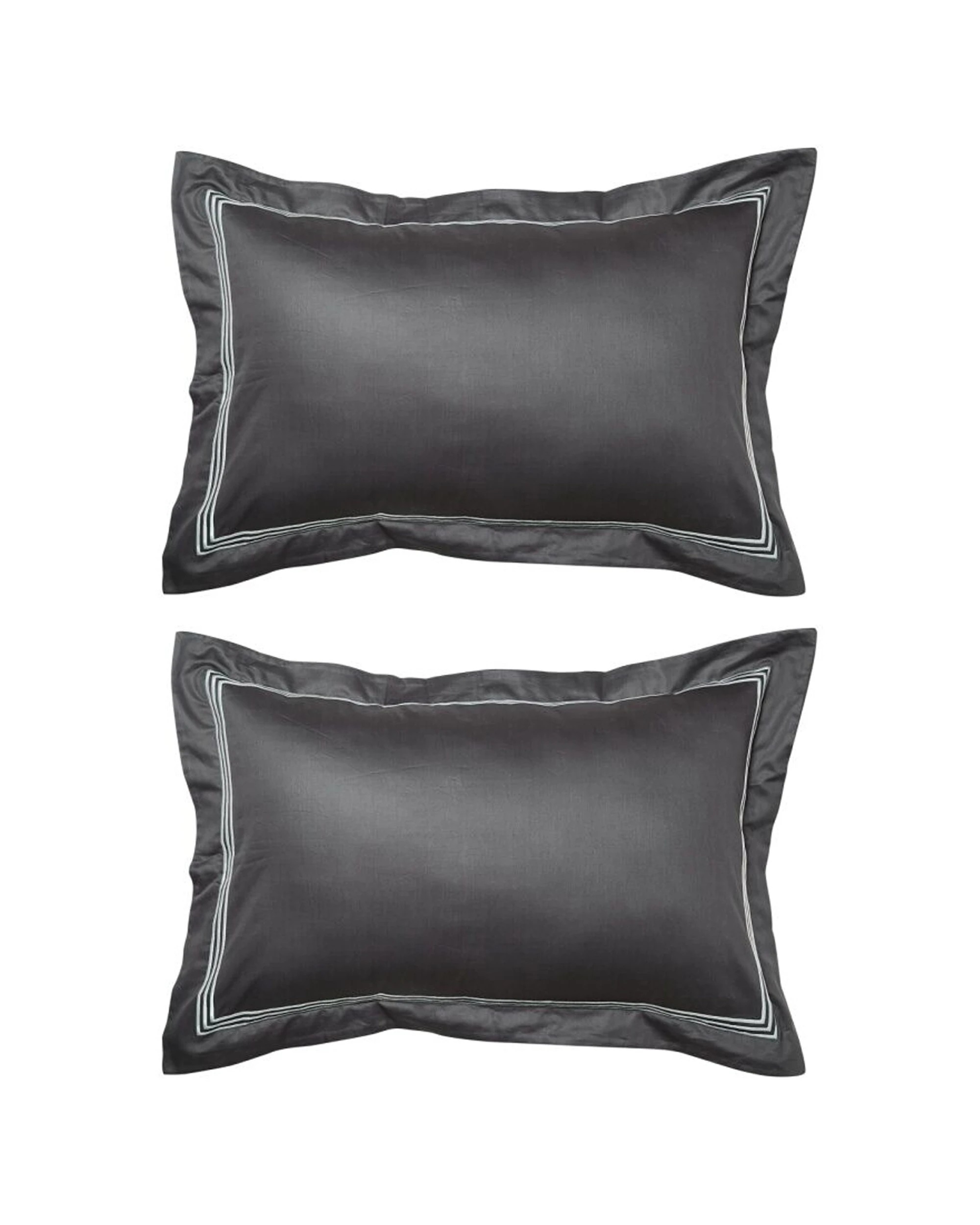 1 Grosvenor House 2PK 500TC Hotel Embroidered Tailored Pillowcases  With White - Charcoal, 1 of 4