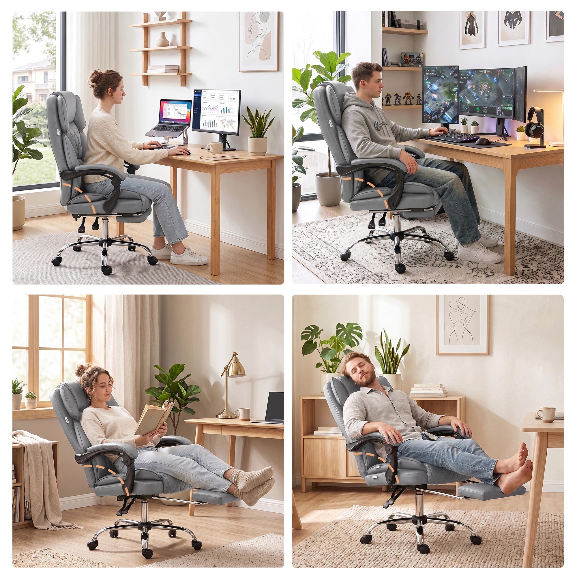 1 Artiss Executive Office Chair Footrest Ergonomic Recliner Computer Desk Chair - Grey, 1 of 5