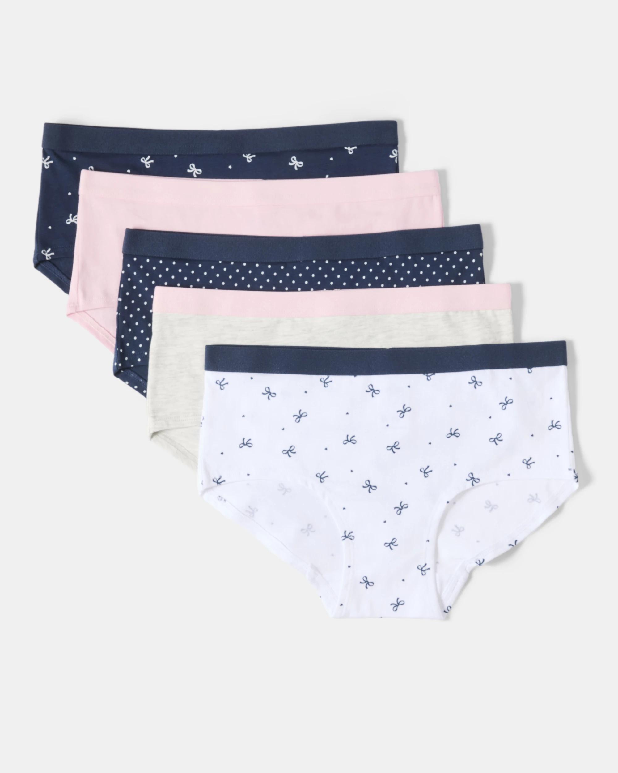 1 5 Pack Print Boyleg Shorties Wht Bows, 1 of 8