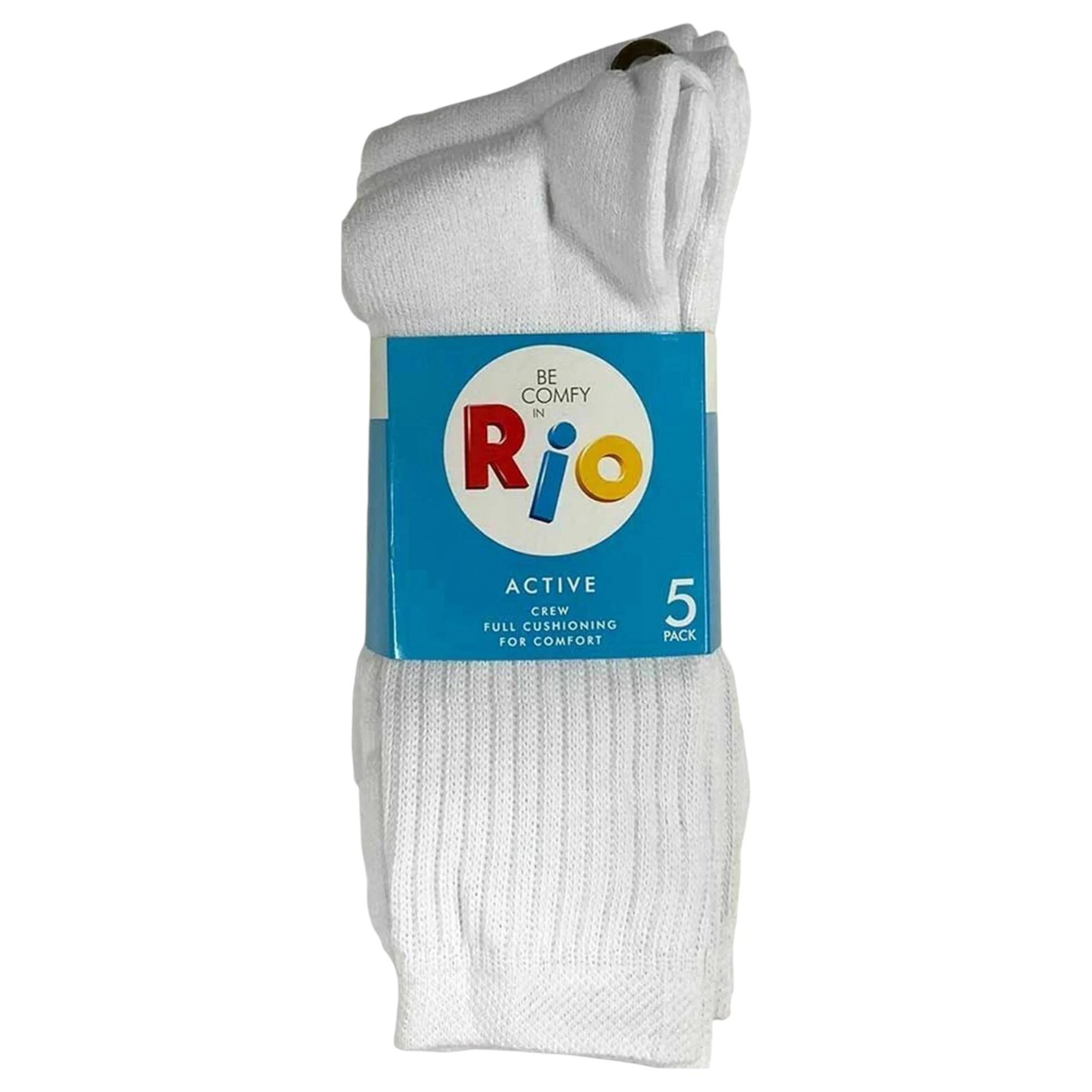 1 Rio 5 Pairs Mens Active Crew Business Work Comfortable Socks WHITE, 1 of 3