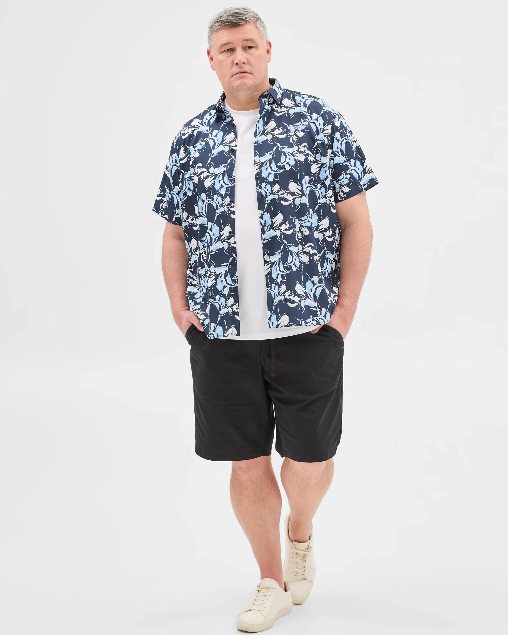 1 Target Plus Size Australian Cotton Business Shirt NAVY FLORAL, 1 of 5