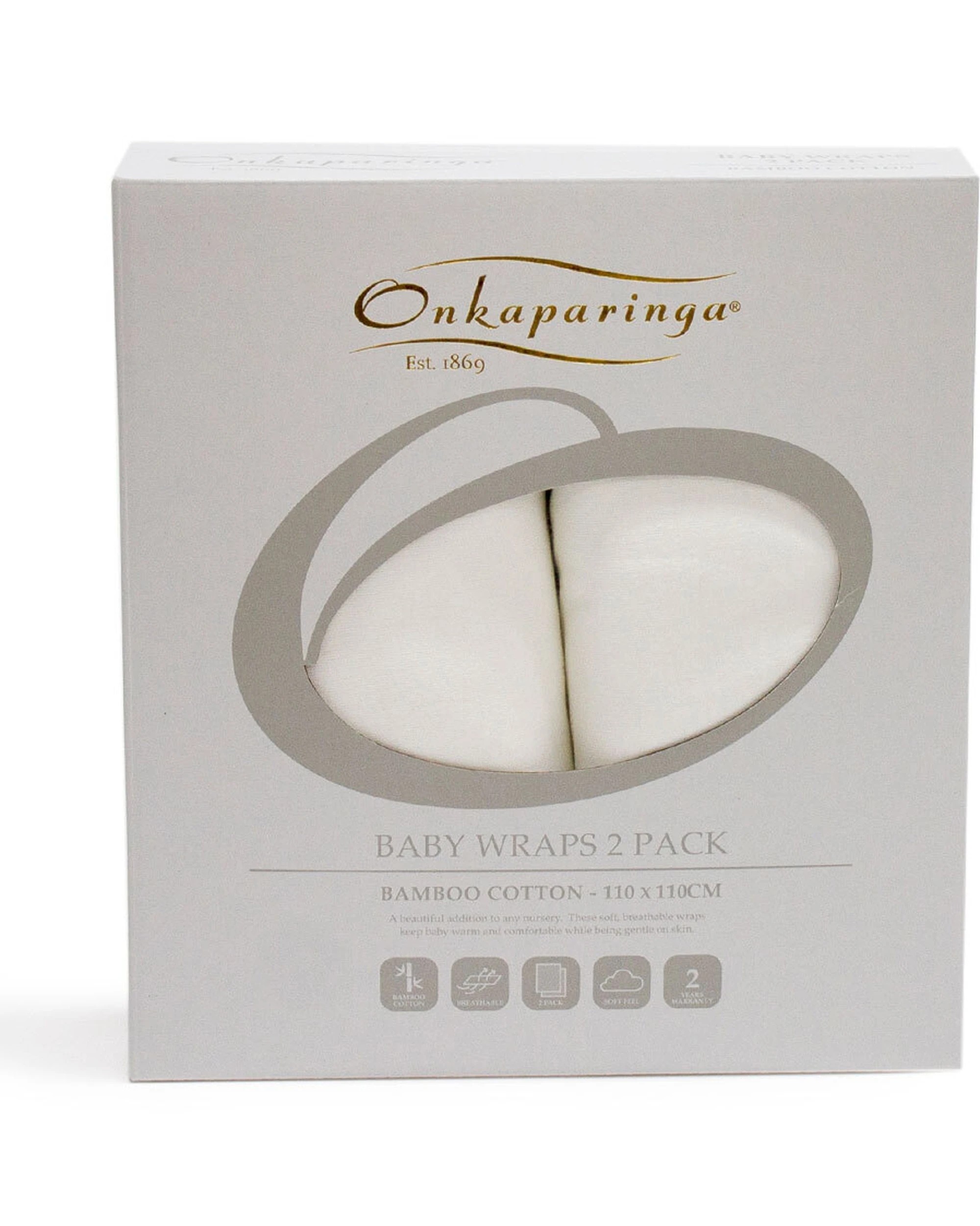 1 Onkaparinga 2PK Baby Cotton Jersey Sleeping Wraps - White, 1 of 4