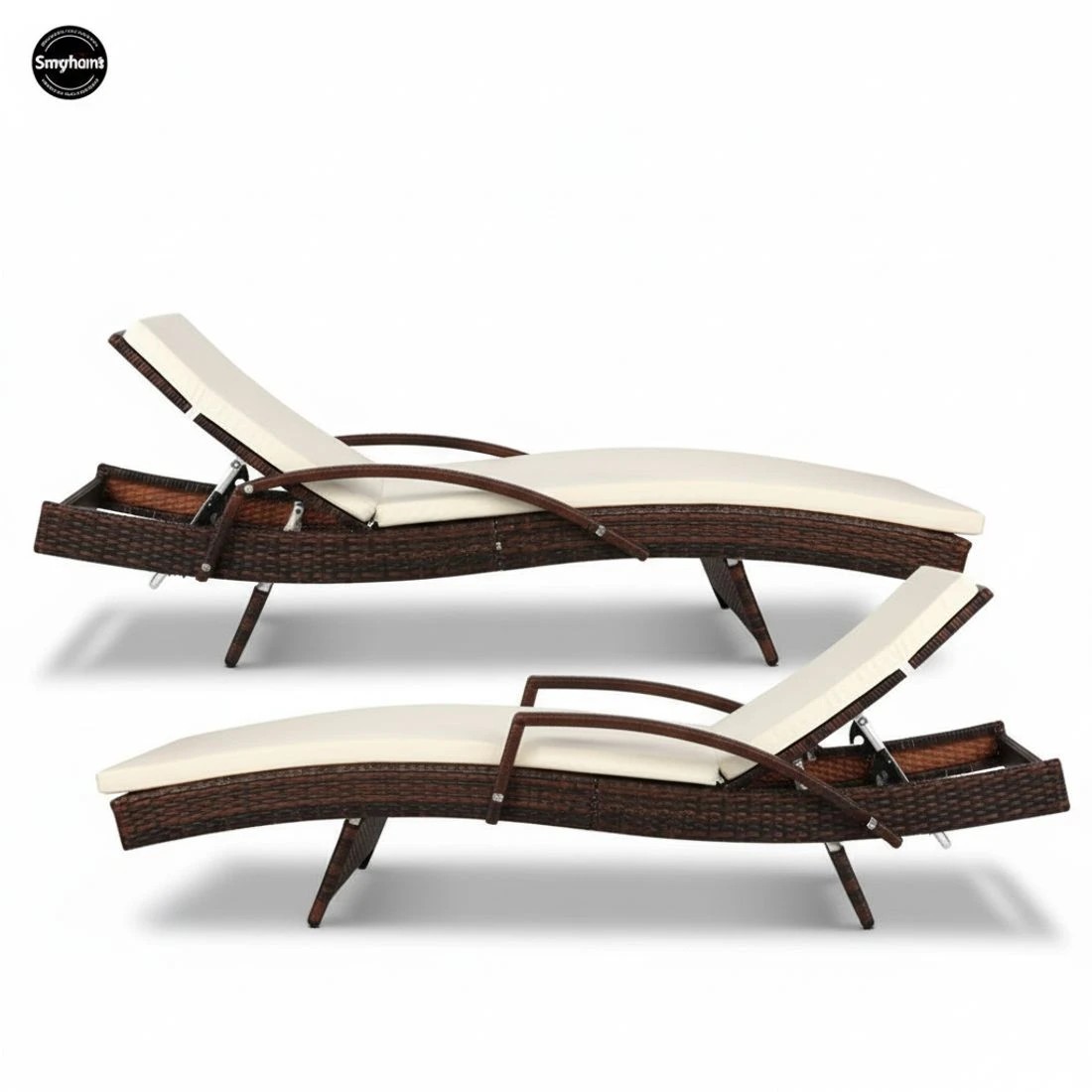 7 Gardeon 2PC Sun Lounge Wicker Lounger Outdoor Furniture Beach Chair Patio Adju Cushion - Brown, 7 of 8