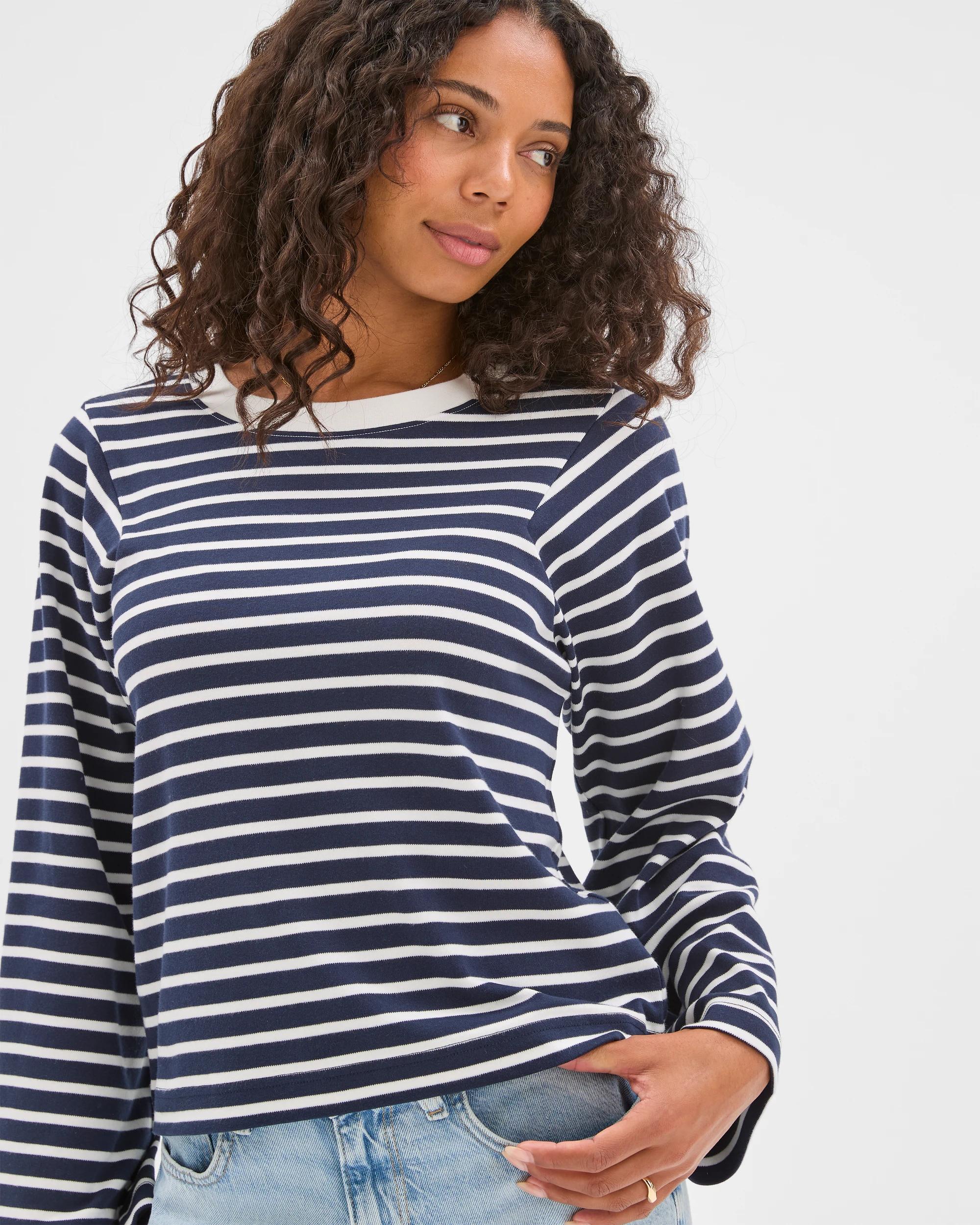 5 Target Woman Australian Cotton Long Sleeve Spliced Top INK NAVY/BRILLIANT WHITE, 5 of 7