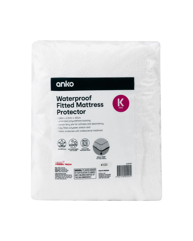 Waterproof Fitted Mattress Protector - King Bed, W