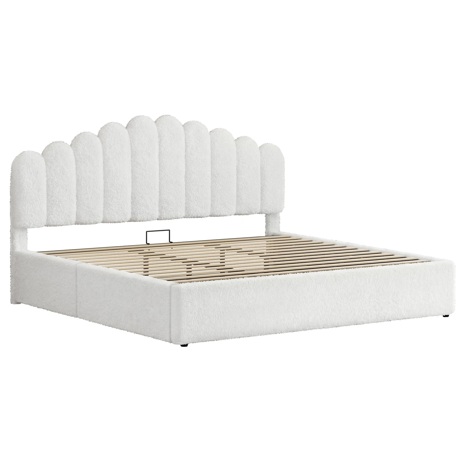 10 Alfordson Bed Frame King Size Gas Lift Storage Base Wooden Boucle Mutis - White, 10 of 10