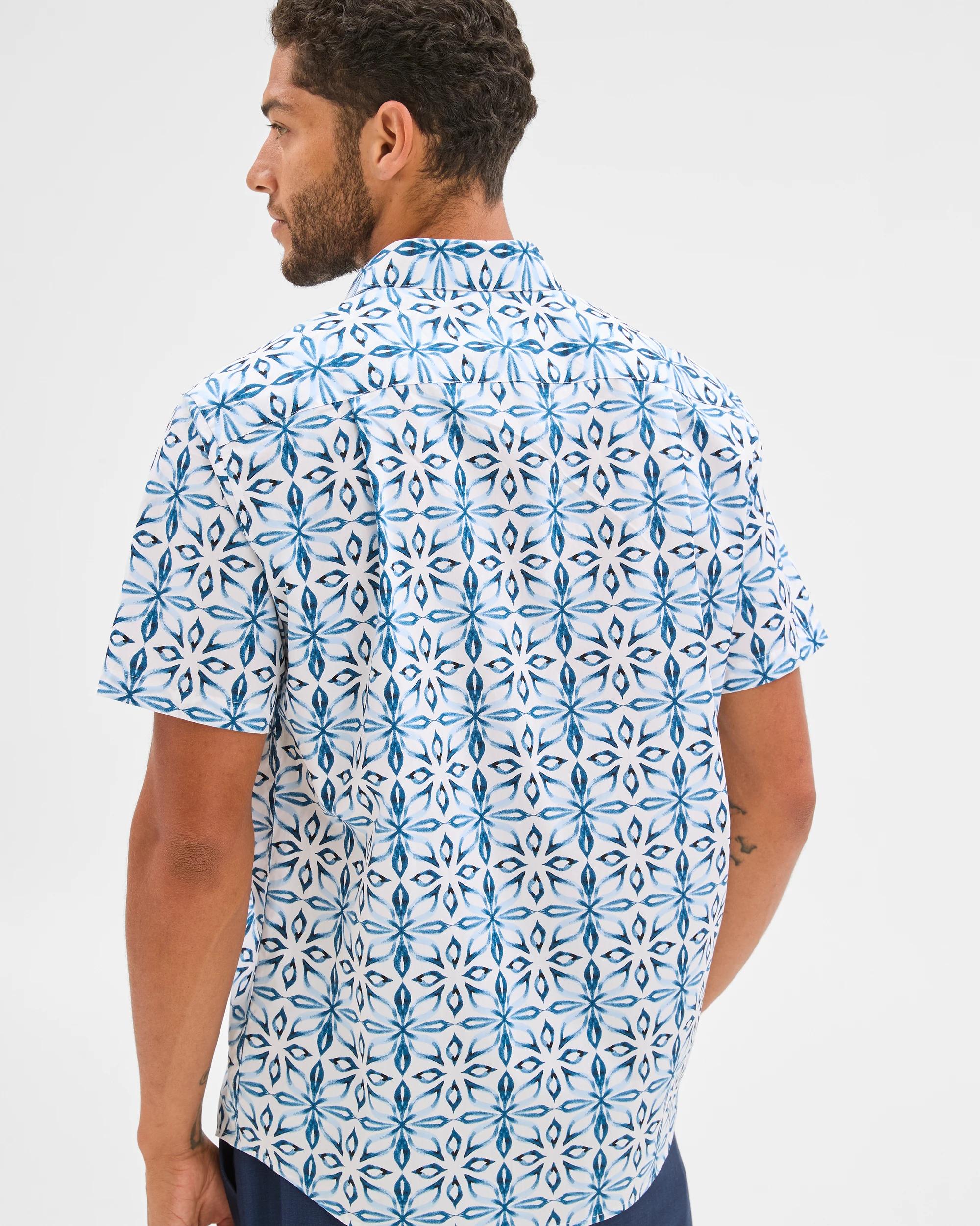 5 Australian Cotton Short Sleeve Shirt - Preview TILE AOP WHITE, 5 of 5