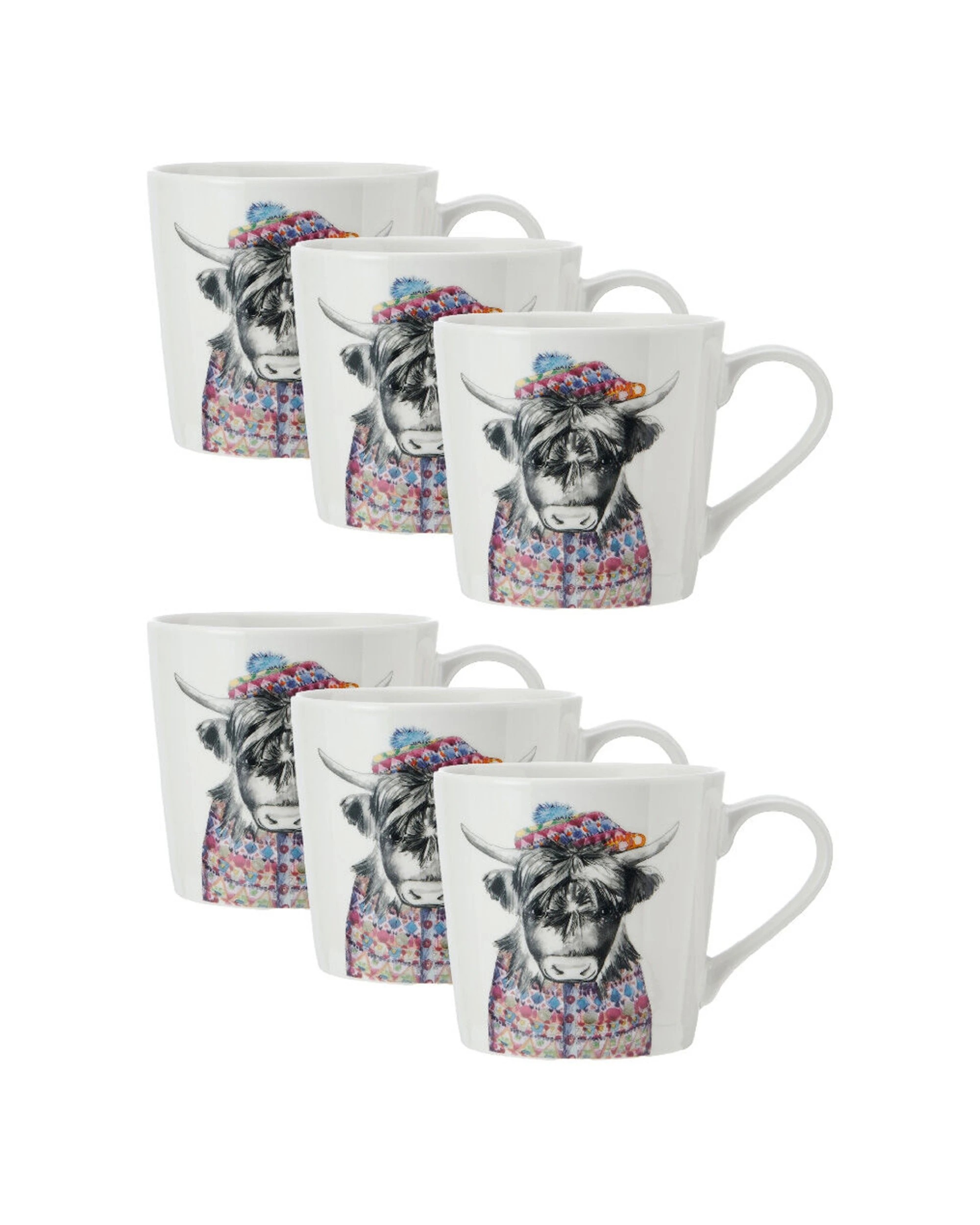 1 Mikasa 6PK Fine China Coffee Tea Mug 380ml Cow Themed Hand Painted Design - Multi, 1 of 3