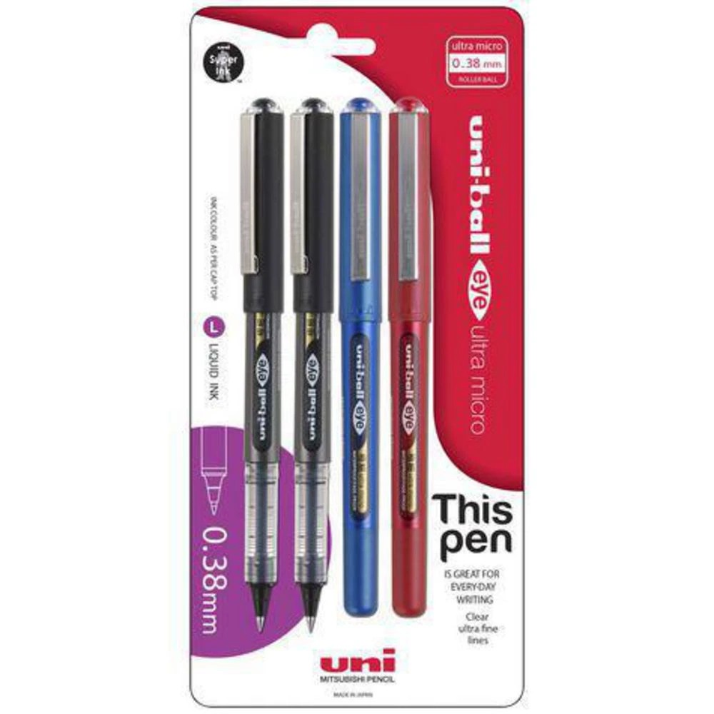 3 Uni-Ball Eye Rollerball Pen 0.38mm Assorted 4 Pack, 3 of 3