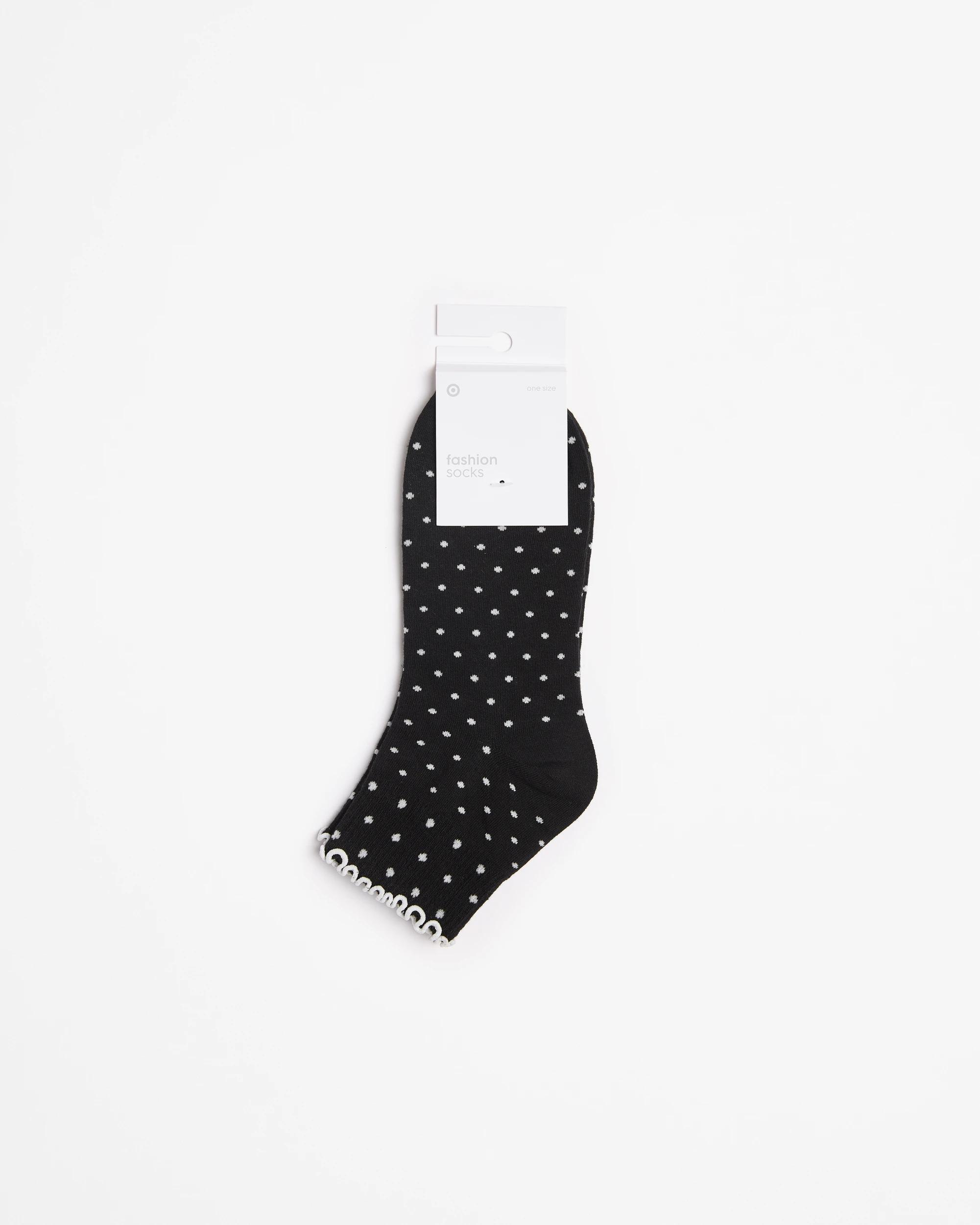 3 Target Woman Australian Cotton Blend Quarter Crew Frill Socks, Black Spot Print, One Size B&W SPOTS, 3 of 3