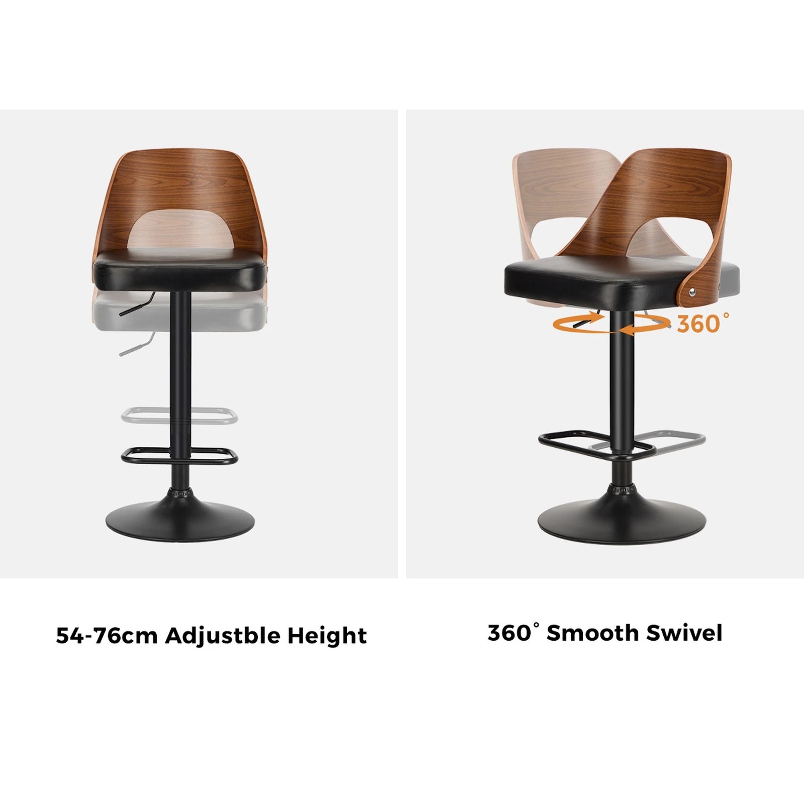 4 Oikiture 4x Bar Stools Swivel Counter Stool Kitchen Gas Lift Chairs - Black, 4 of 9