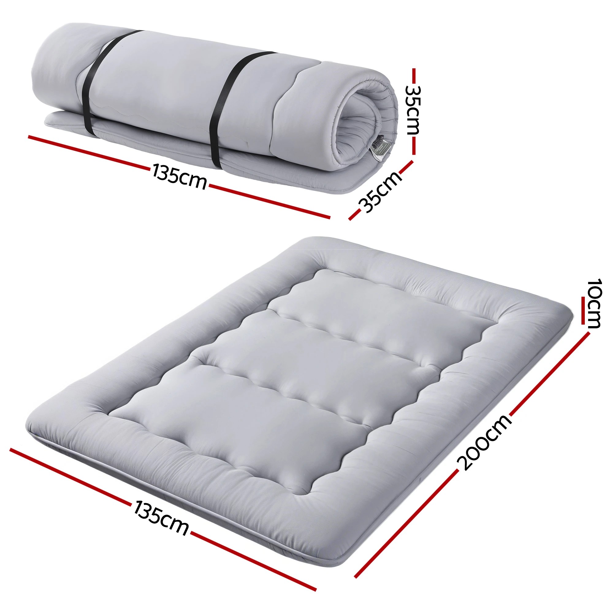 2 Giselle Bedding 10cm Japanese Floor Mattress Foldable Futon Mattress Washable Cover Straps - Grey, 2 of 4