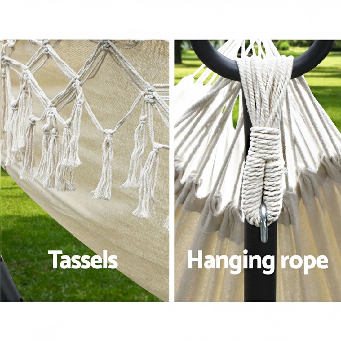 6 Gardeon Hammock Bed Rope Tassel Outdoor Hammocks Chair Camping - Beige, 6 of 7