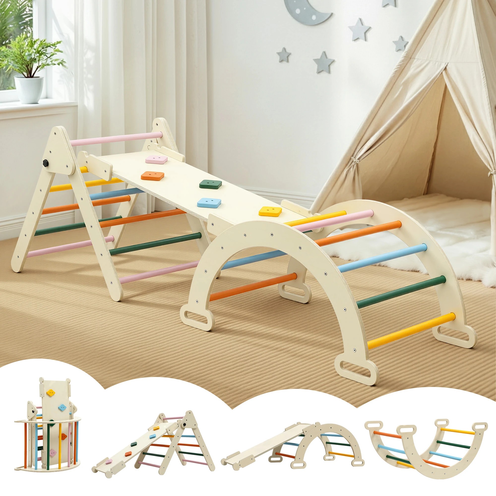 4 Keezi Kids Climbing Toys Sets Indoor Outdoor Toddler Toys Triangle Arch Climber - Multi, 4 of 5