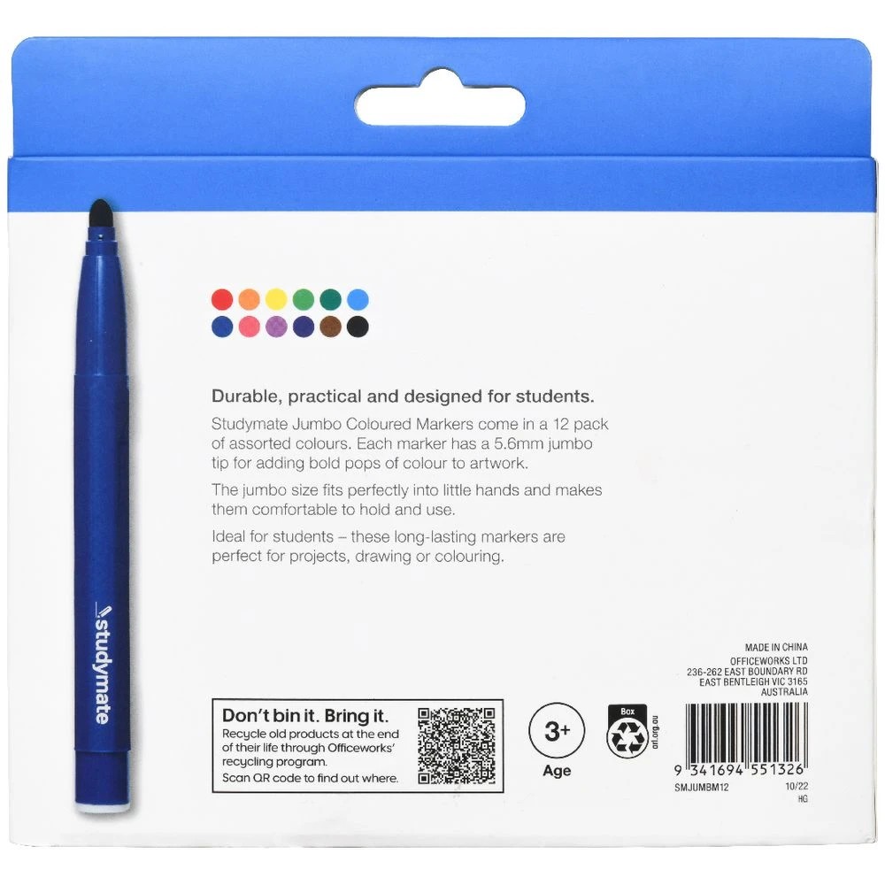 5 Studymate Jumbo Coloured Markers 12 Pack, 5 of 10