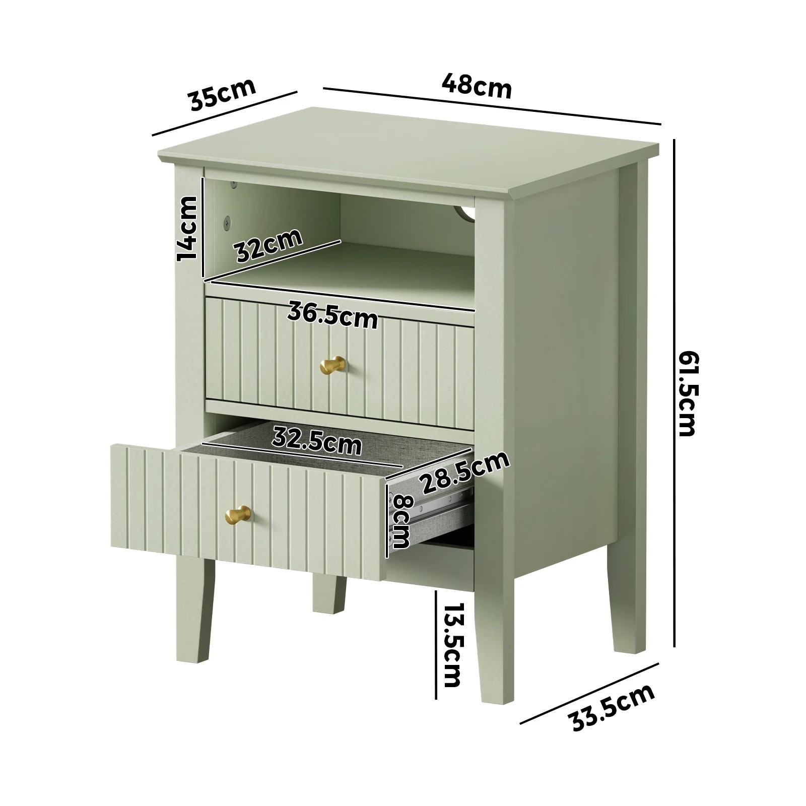 2 Oikiture Bedside Table Nightstand 2 Drawer with Shelf Storage Cabinet - Green, 2 of 9