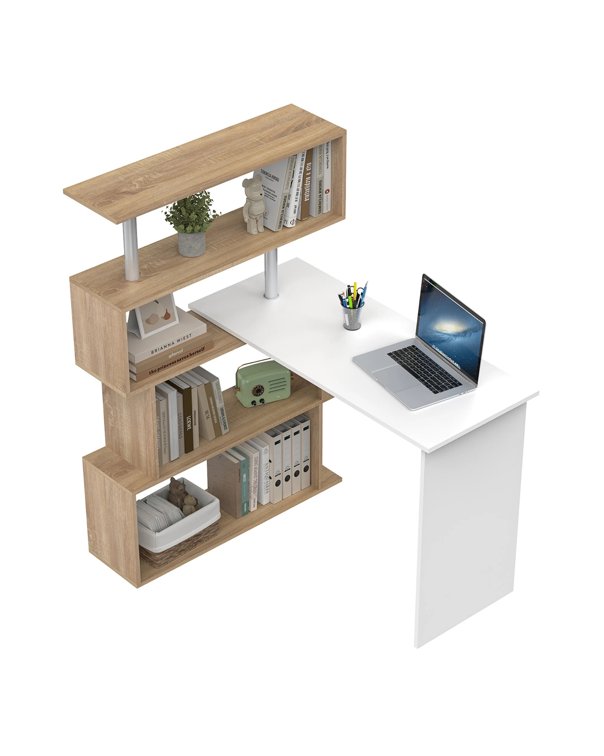 3 Ufurniture Rotating Computer Desk with Bookshelf - Natural, 3 of 8