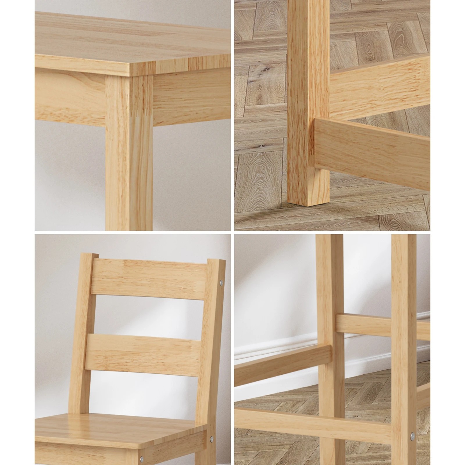 4 Oikiture 3pcs Bar Table Set 2 Stools Chairs Kitchen Dining Cafe Tables
 - Natural, 4 of 10