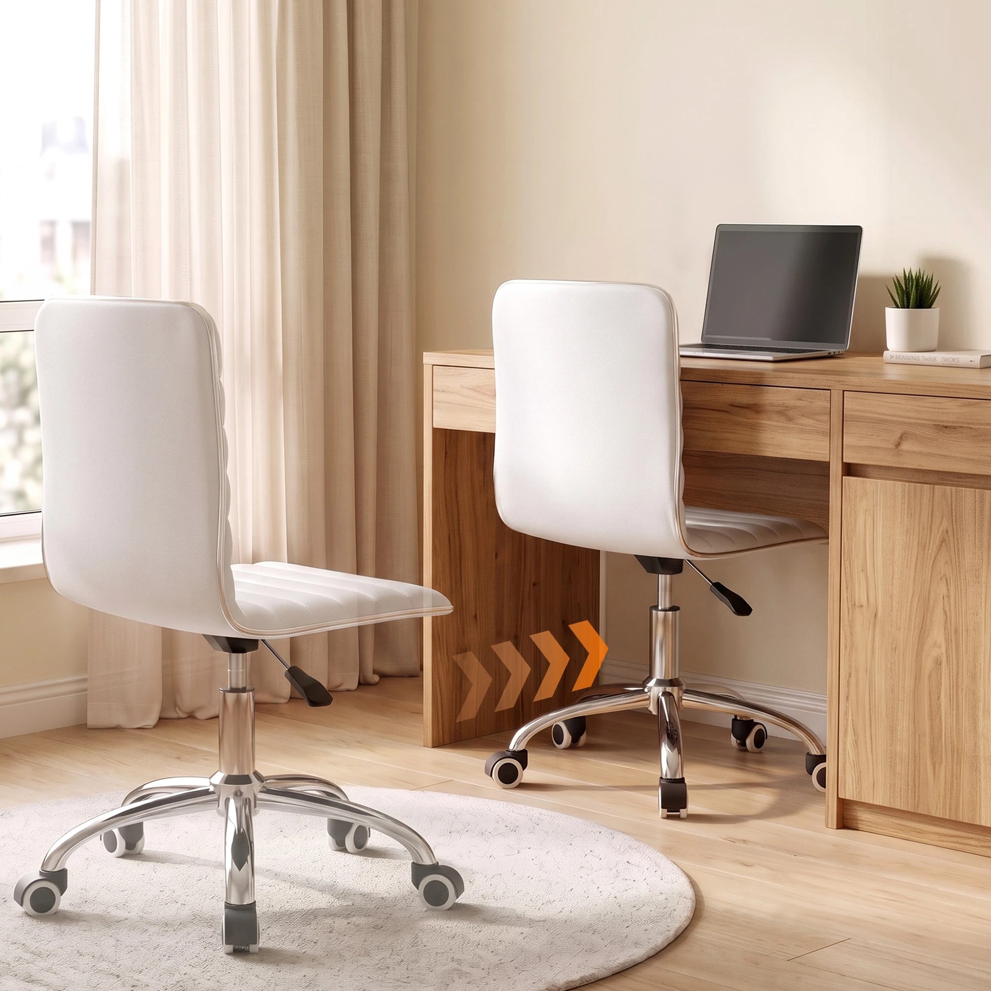 2 Artiss Executive Office Chair Mid Back Armless Computer Desk Chair PU Leather - White, 2 of 7