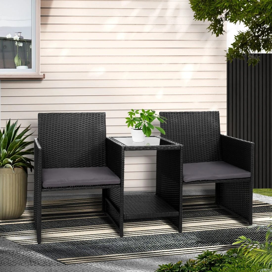 3 Gardeon Outdoor Furniture Wicker Chairs Table Setting Birstro Set Patio Garden - Black, 3 of 8