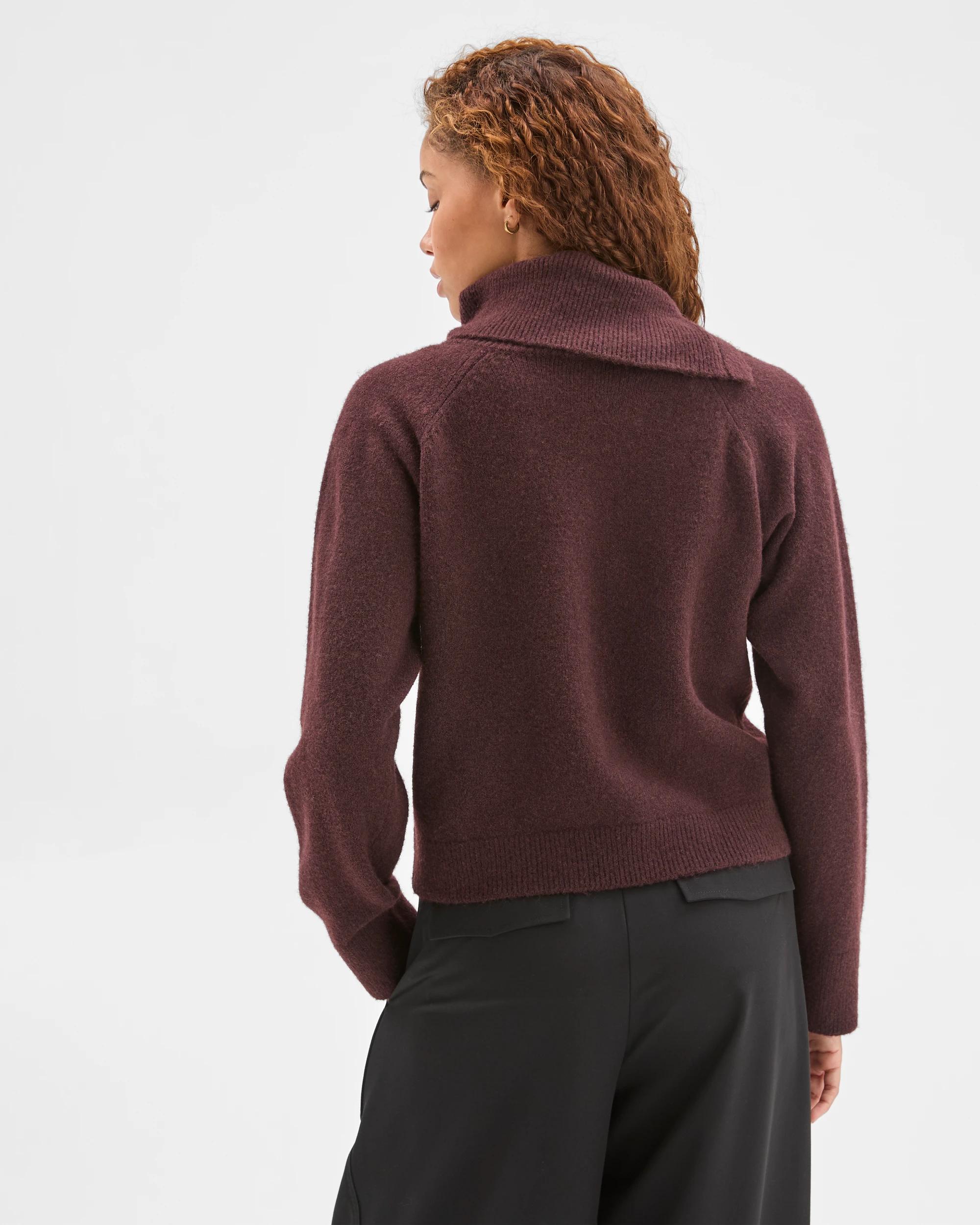 6 Preview Long Sleeve Asymmetric Fold Over Collar Jumper DARK CHCOCOLATE, 6 of 6